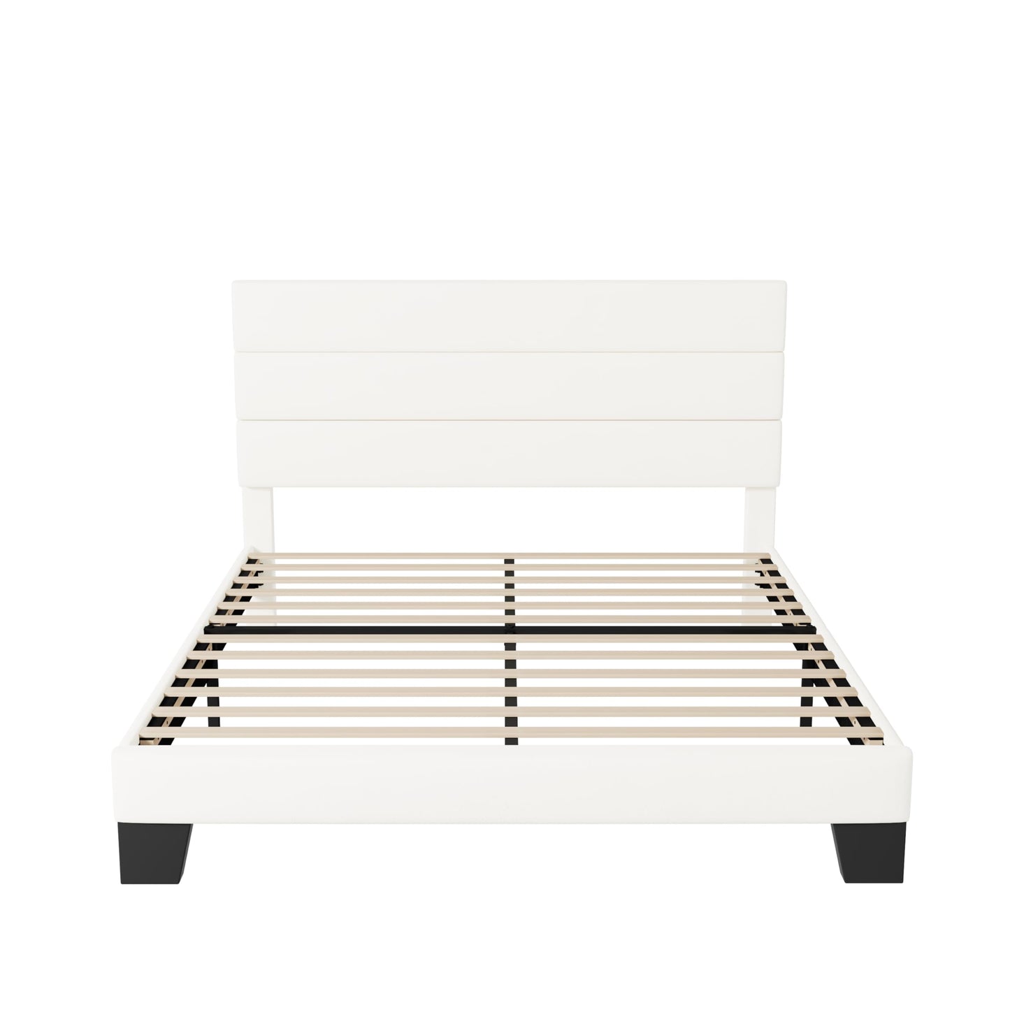 Allewie Queen Size Platform Bed Frame with Fabric Upholstered Headboard and Wooden Slats Support, Fully Upholstered Mattress Foundation/No Box Spring Needed/Easy Assembly, Dark Grey