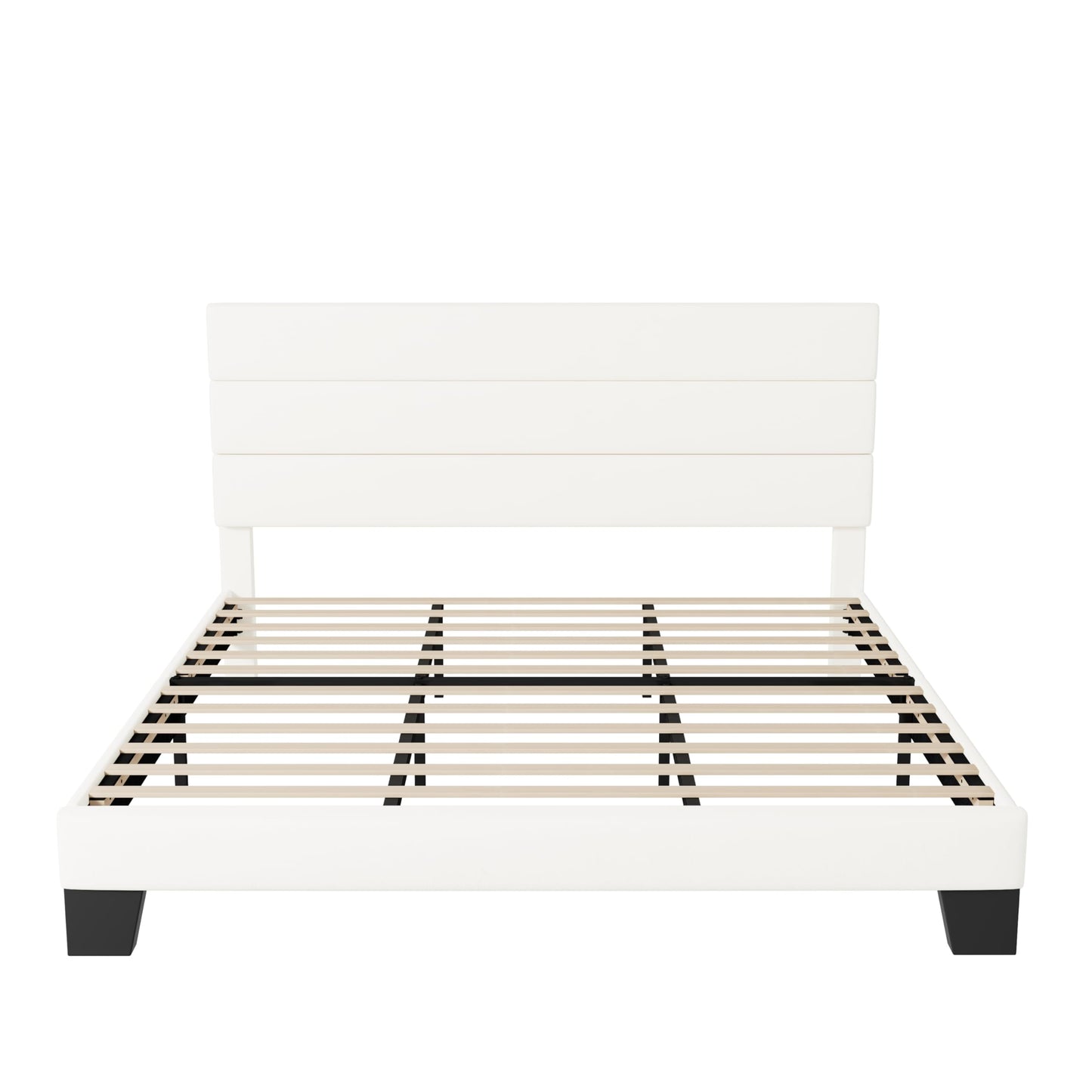 Allewie Queen Size Platform Bed Frame with Fabric Upholstered Headboard and Wooden Slats Support, Fully Upholstered Mattress Foundation/No Box Spring Needed/Easy Assembly, Dark Grey