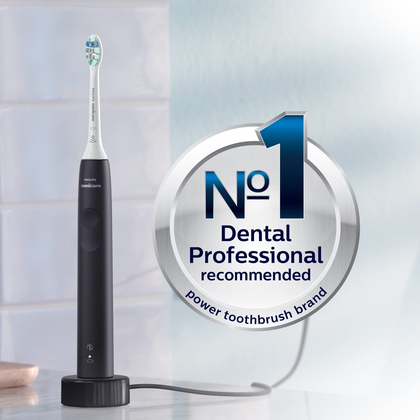 Philips Sonicare 4100 Rechargeable Electric Toothbrush, with Pressure Sensor, 2 Intensity Settings, SmarTimer and QuadPacer, 14-Day Battery Life, White, Model HX3681/23