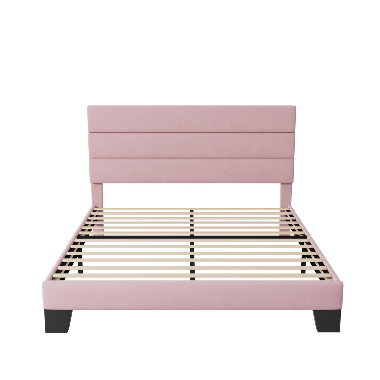 Allewie Queen Size Platform Bed Frame with Fabric Upholstered Headboard and Wooden Slats Support, Fully Upholstered Mattress Foundation/No Box Spring Needed/Easy Assembly, Dark Grey