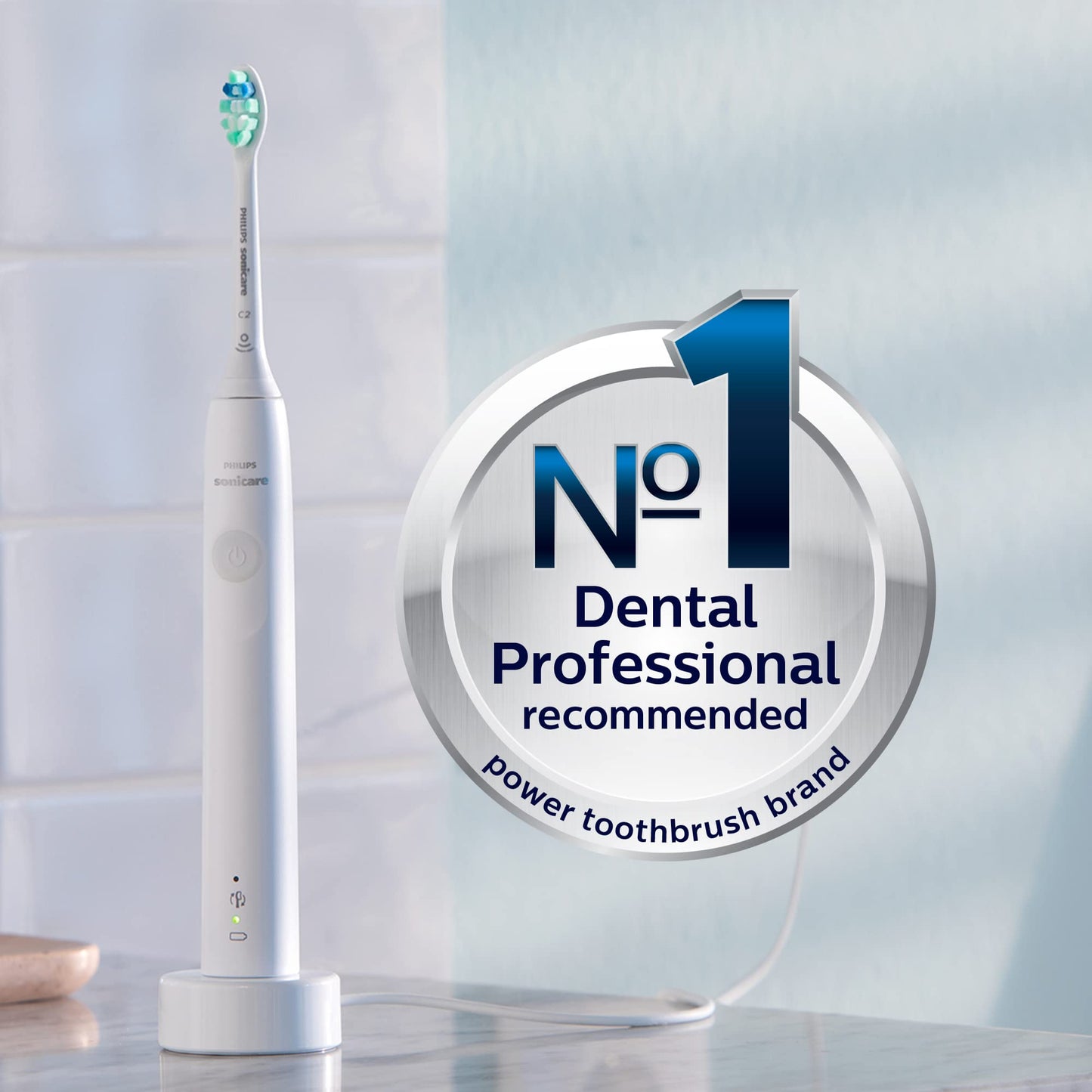 Philips Sonicare 4100 Rechargeable Electric Toothbrush, with Pressure Sensor, 2 Intensity Settings, SmarTimer and QuadPacer, 14-Day Battery Life, White, Model HX3681/23
