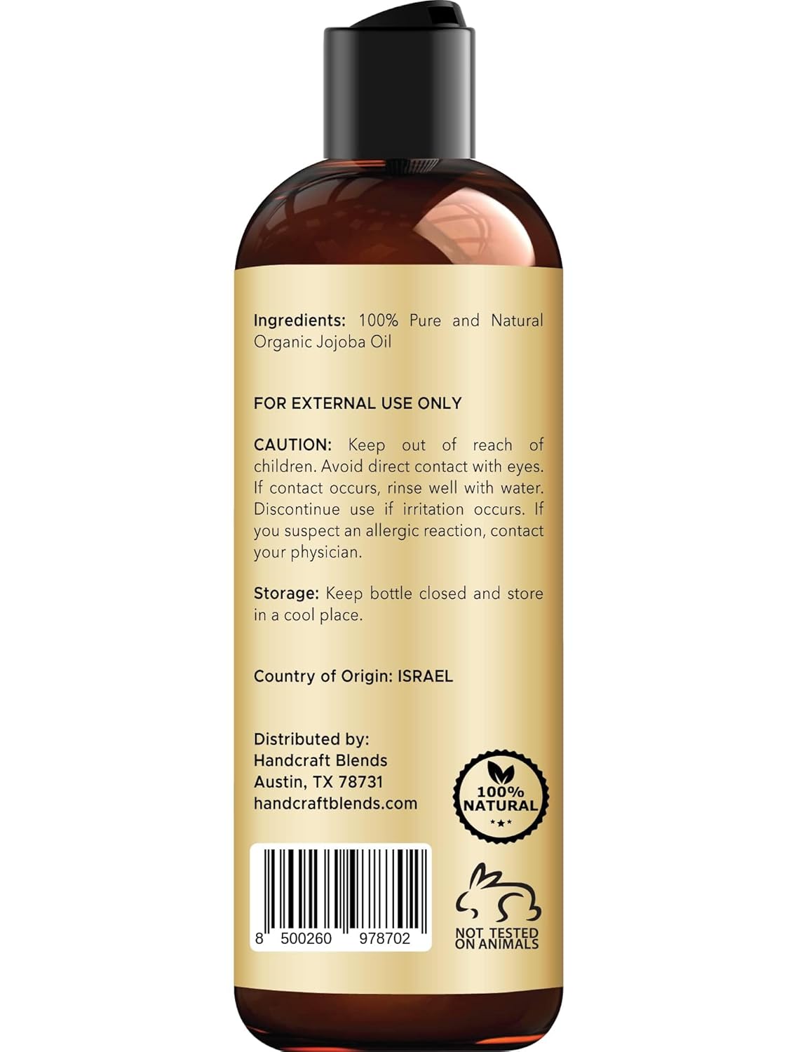 Handcraft Blends USDA Organic Jojoba Oil - Cold-Pressed 8 Fl Oz - 100% Pure and Natural Hair Styling Oil - Premium Grade Carrier Oil for Skin and Hair - Hair and Body - Massage - Hexane-Free