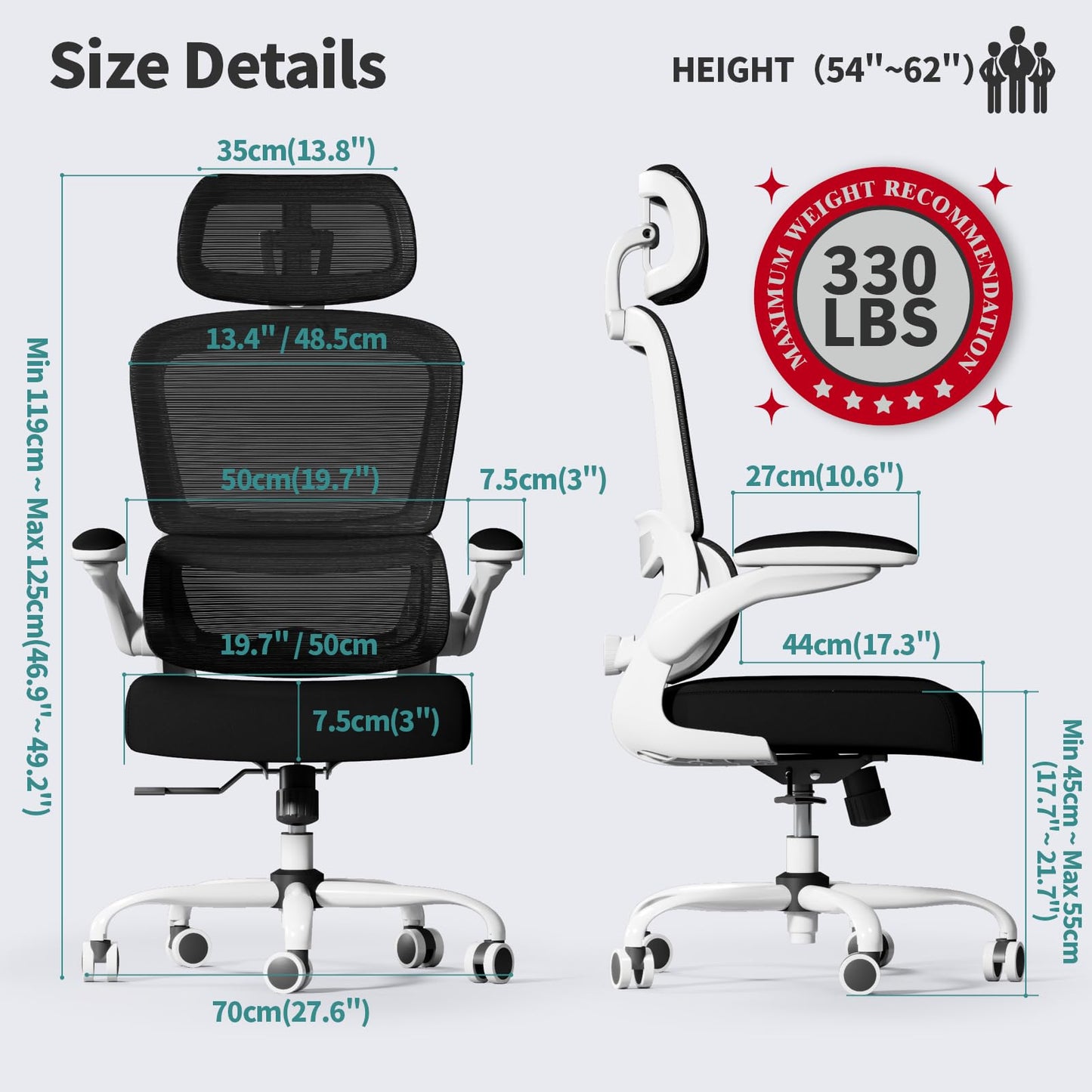 TRALT Office Chair Ergonomic Desk Chair, 330 LBS Home Mesh Office Desk Chairs with Wheels, Comfortable Gaming Chair, High Back Office Chair for Long Hours (Black)