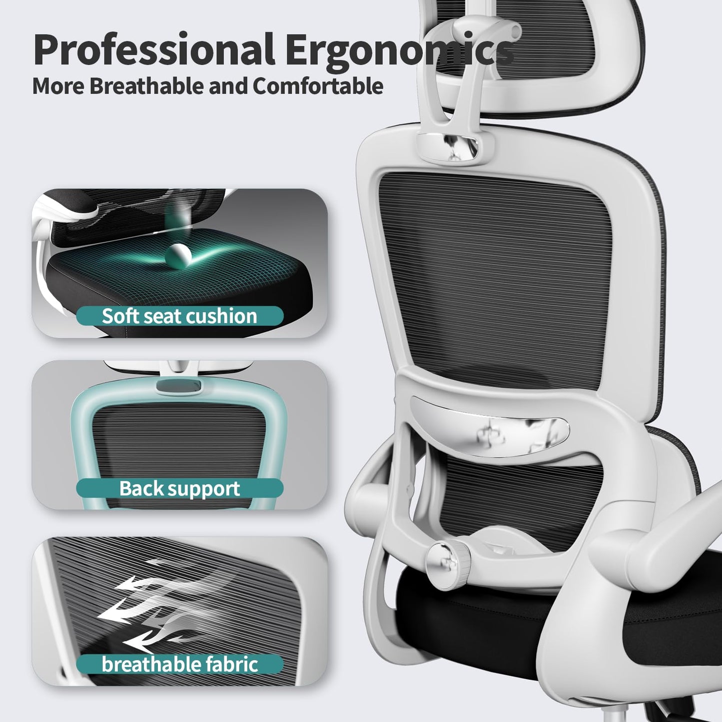 TRALT Office Chair Ergonomic Desk Chair, 330 LBS Home Mesh Office Desk Chairs with Wheels, Comfortable Gaming Chair, High Back Office Chair for Long Hours (Black)