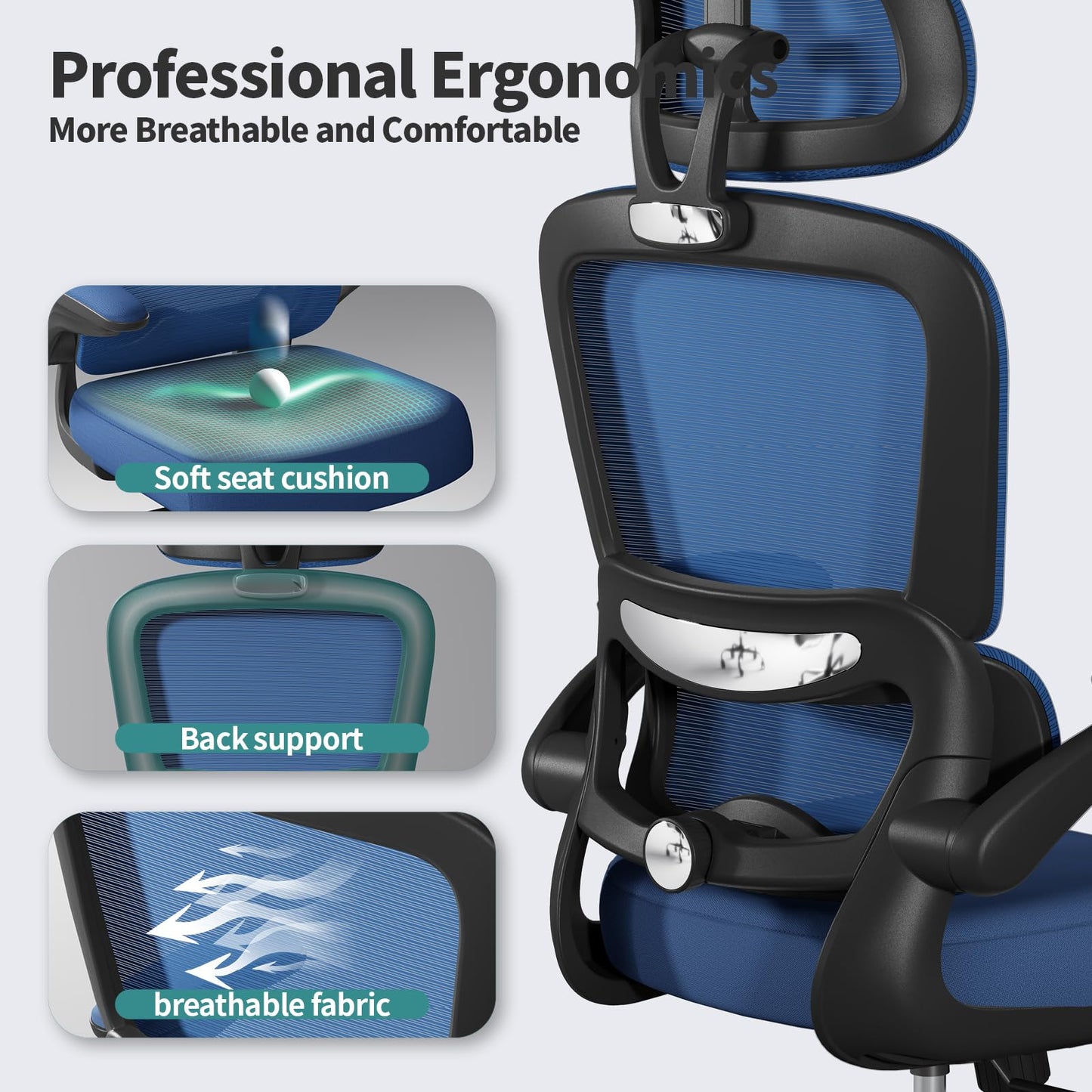 TRALT Office Chair Ergonomic Desk Chair, 330 LBS Home Mesh Office Desk Chairs with Wheels, Comfortable Gaming Chair, High Back Office Chair for Long Hours (Black)