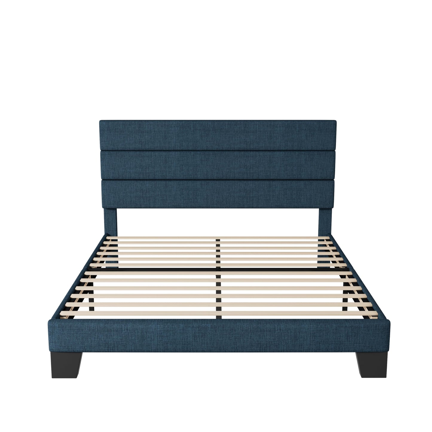 Allewie Queen Size Platform Bed Frame with Fabric Upholstered Headboard and Wooden Slats Support, Fully Upholstered Mattress Foundation/No Box Spring Needed/Easy Assembly, Dark Grey