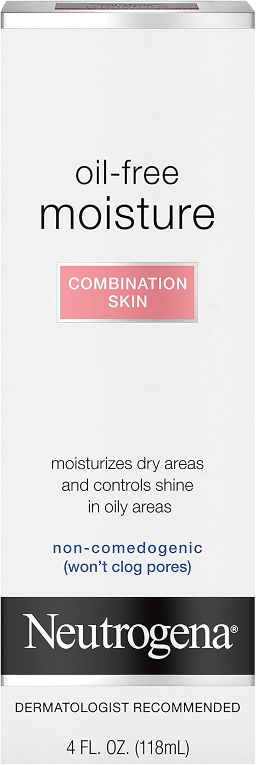 Neutrogena Oil Free Moisture Glycerin Face Moisturizer & Neck Cream for Combination Skin, Lightweight, Oil Absorbing Facial Moisturizer Lotion for a Soft Natural Matte, 4 fl. oz