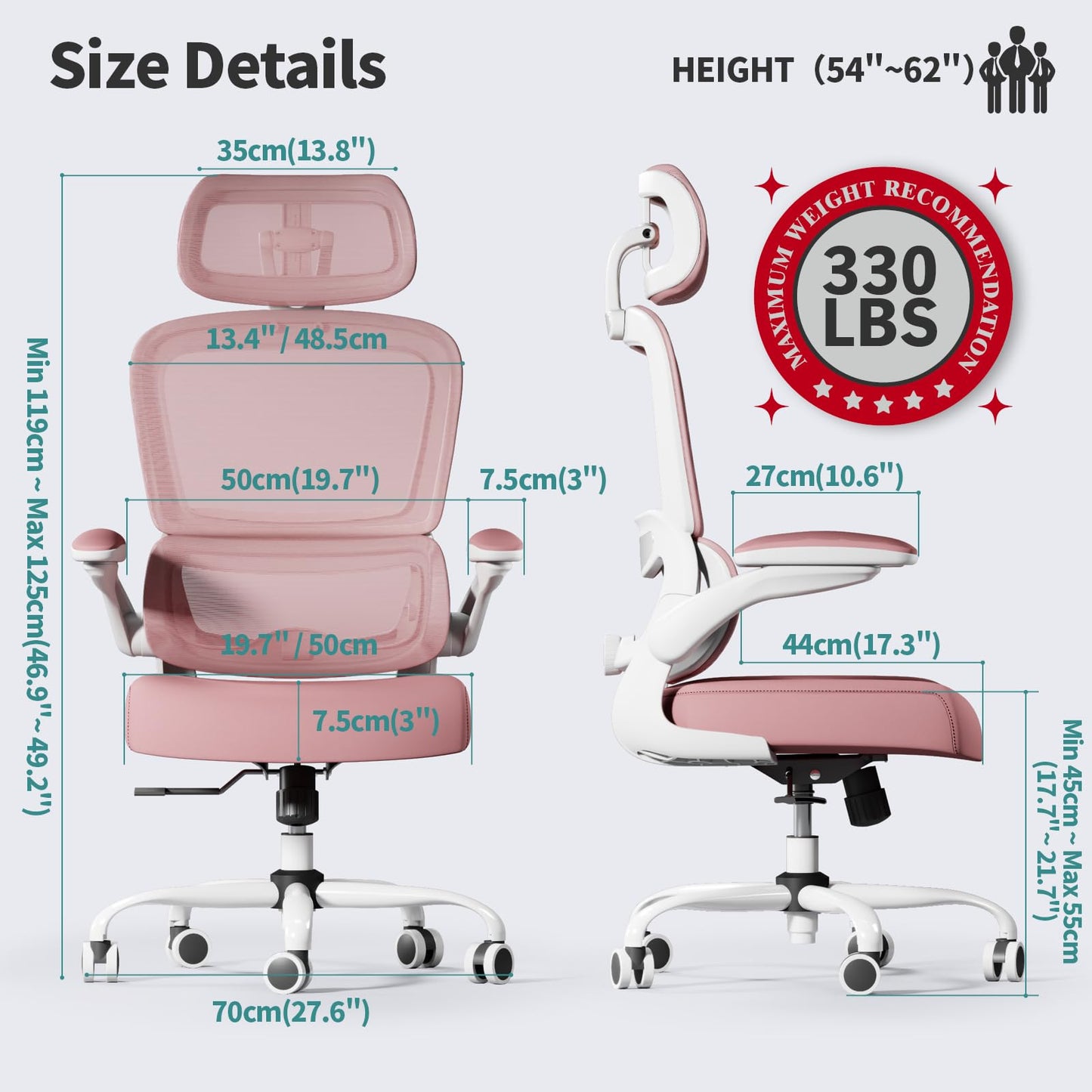 TRALT Office Chair Ergonomic Desk Chair, 330 LBS Home Mesh Office Desk Chairs with Wheels, Comfortable Gaming Chair, High Back Office Chair for Long Hours (Black)