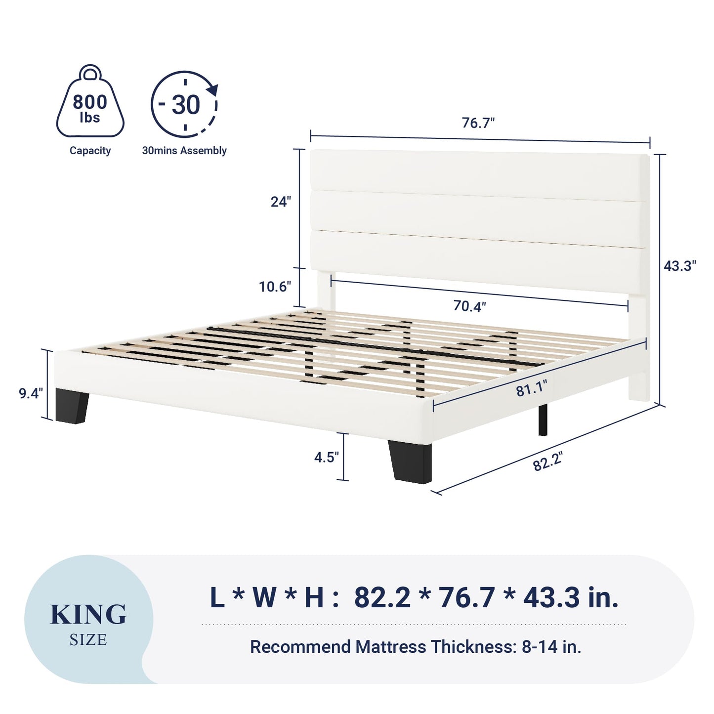 Allewie Queen Size Platform Bed Frame with Fabric Upholstered Headboard and Wooden Slats Support, Fully Upholstered Mattress Foundation/No Box Spring Needed/Easy Assembly, Dark Grey