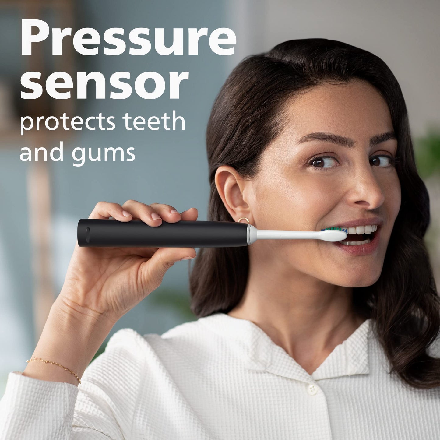 Philips Sonicare 4100 Rechargeable Electric Toothbrush, with Pressure Sensor, 2 Intensity Settings, SmarTimer and QuadPacer, 14-Day Battery Life, White, Model HX3681/23