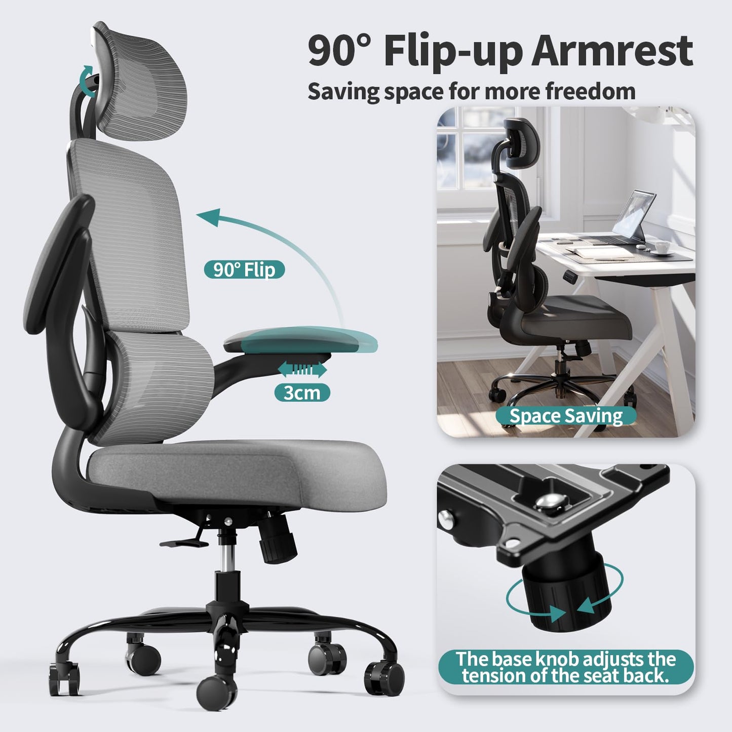 TRALT Office Chair Ergonomic Desk Chair, 330 LBS Home Mesh Office Desk Chairs with Wheels, Comfortable Gaming Chair, High Back Office Chair for Long Hours (Black)
