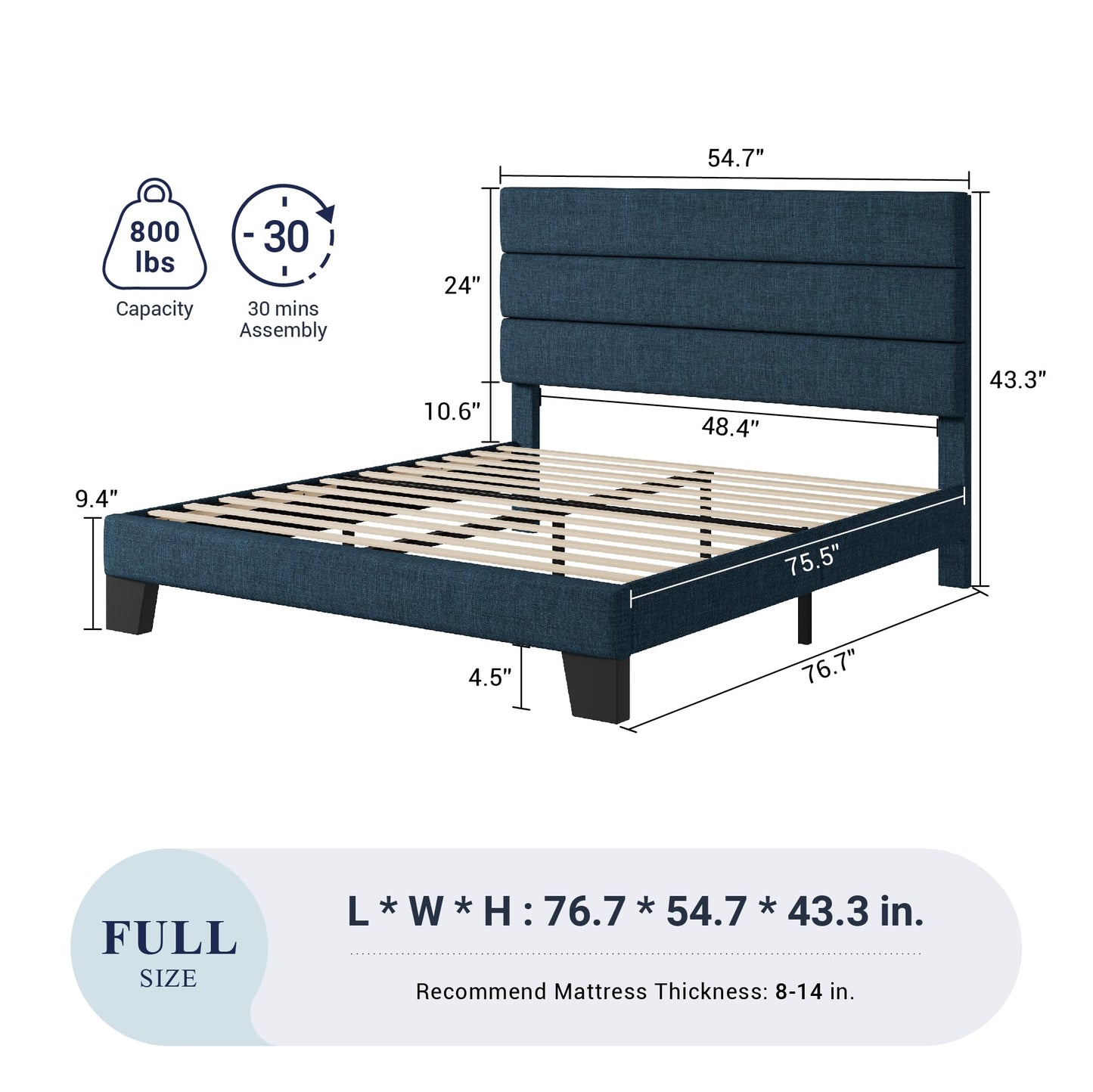 Allewie Queen Size Platform Bed Frame with Fabric Upholstered Headboard and Wooden Slats Support, Fully Upholstered Mattress Foundation/No Box Spring Needed/Easy Assembly, Dark Grey