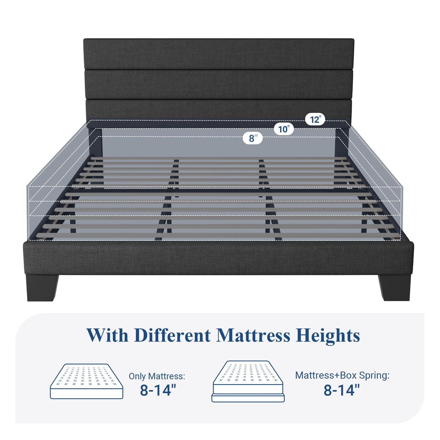 Allewie Queen Size Platform Bed Frame with Fabric Upholstered Headboard and Wooden Slats Support, Fully Upholstered Mattress Foundation/No Box Spring Needed/Easy Assembly, Dark Grey