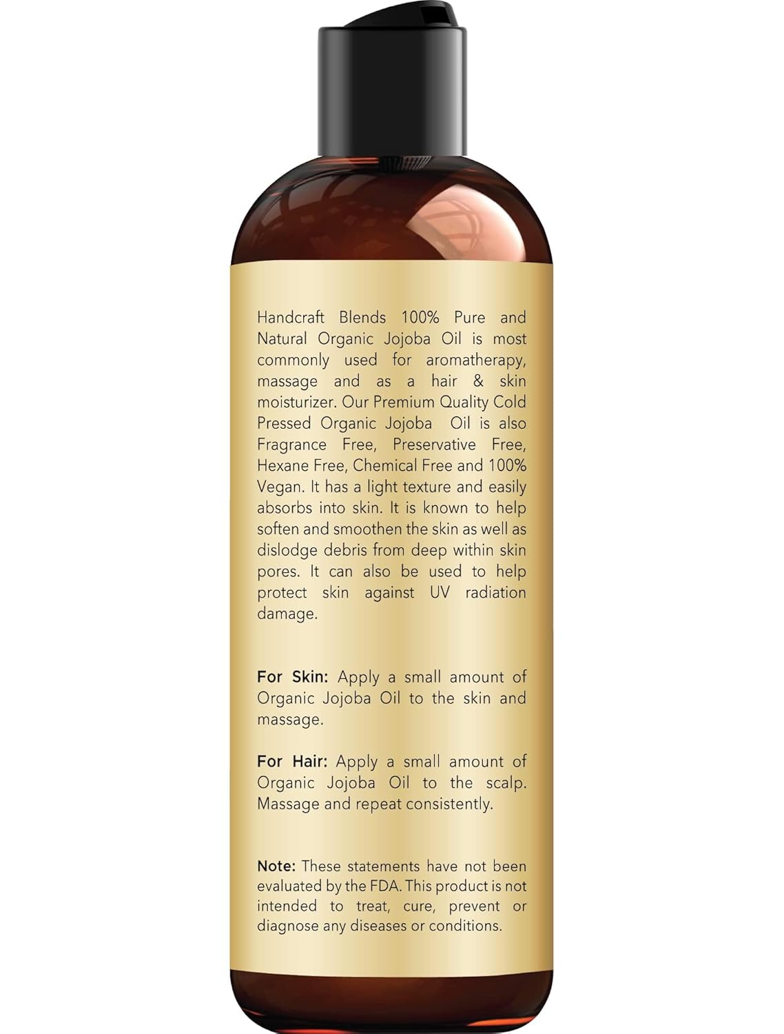 Handcraft Blends USDA Organic Jojoba Oil - Cold-Pressed 8 Fl Oz - 100% Pure and Natural Hair Styling Oil - Premium Grade Carrier Oil for Skin and Hair - Hair and Body - Massage - Hexane-Free