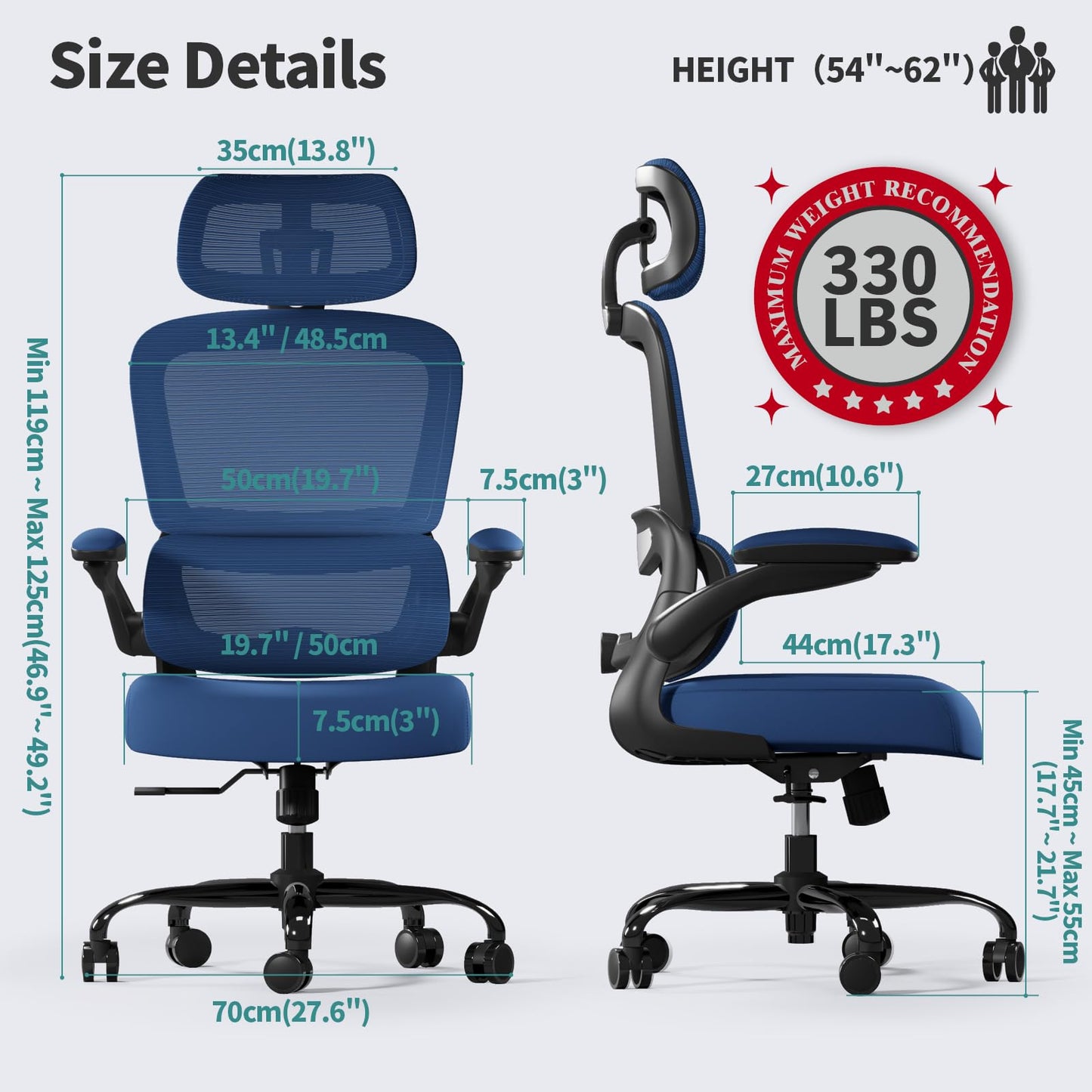 TRALT Office Chair Ergonomic Desk Chair, 330 LBS Home Mesh Office Desk Chairs with Wheels, Comfortable Gaming Chair, High Back Office Chair for Long Hours (Black)