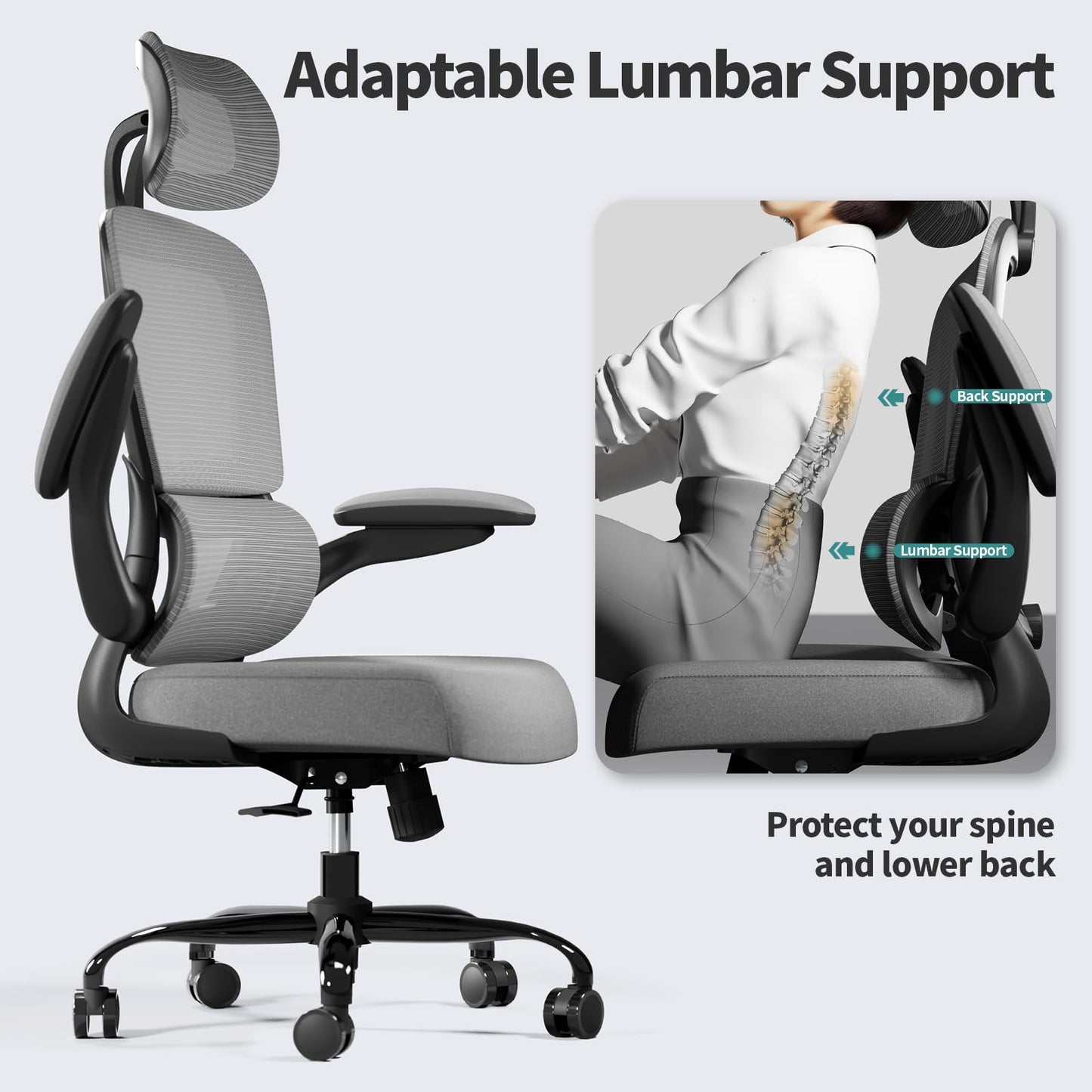 TRALT Office Chair Ergonomic Desk Chair, 330 LBS Home Mesh Office Desk Chairs with Wheels, Comfortable Gaming Chair, High Back Office Chair for Long Hours (Black)