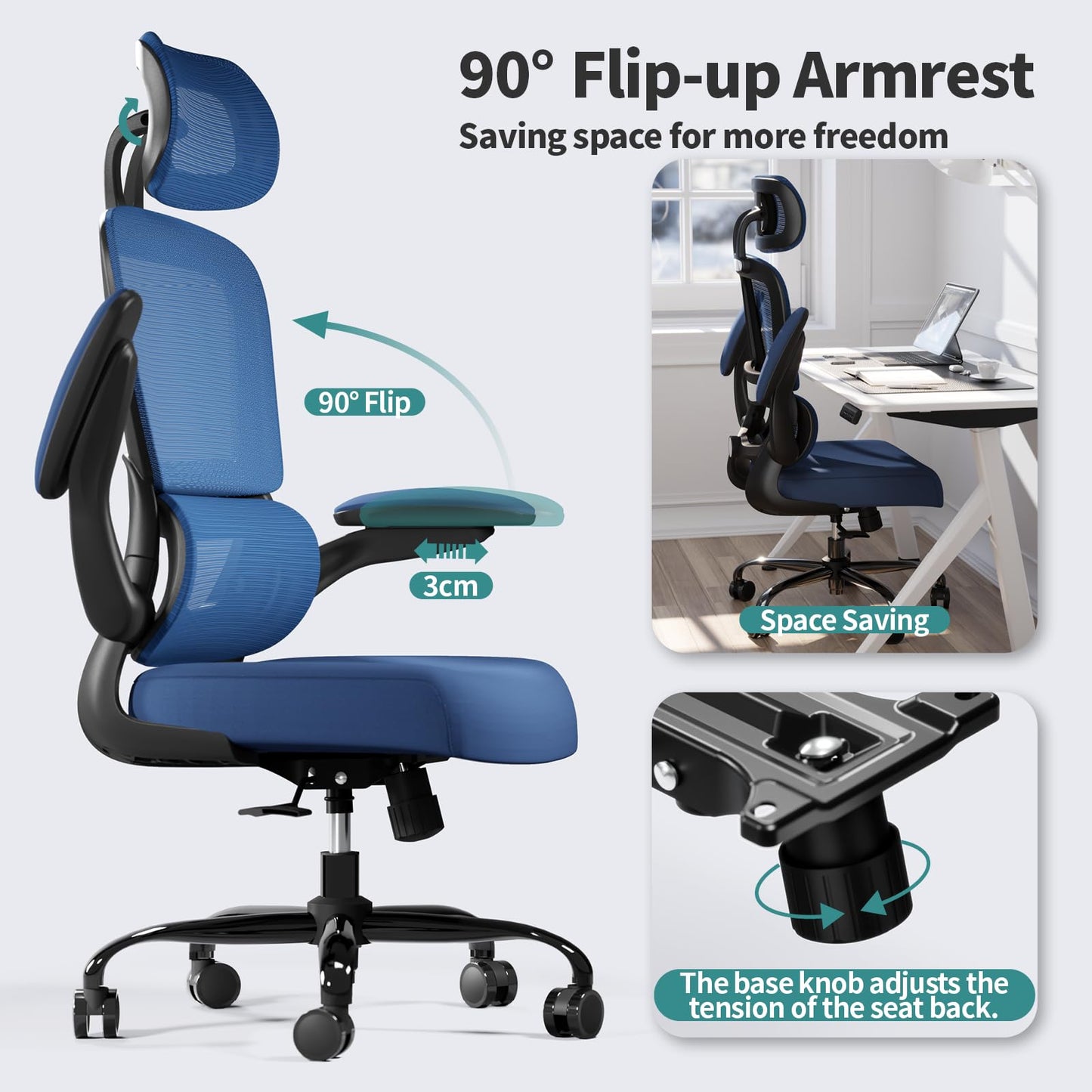 TRALT Office Chair Ergonomic Desk Chair, 330 LBS Home Mesh Office Desk Chairs with Wheels, Comfortable Gaming Chair, High Back Office Chair for Long Hours (Black)