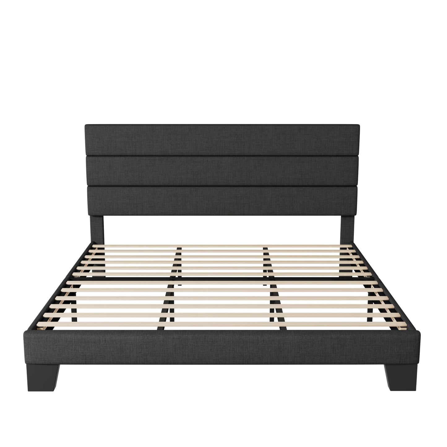 Allewie Queen Size Platform Bed Frame with Fabric Upholstered Headboard and Wooden Slats Support, Fully Upholstered Mattress Foundation/No Box Spring Needed/Easy Assembly, Dark Grey