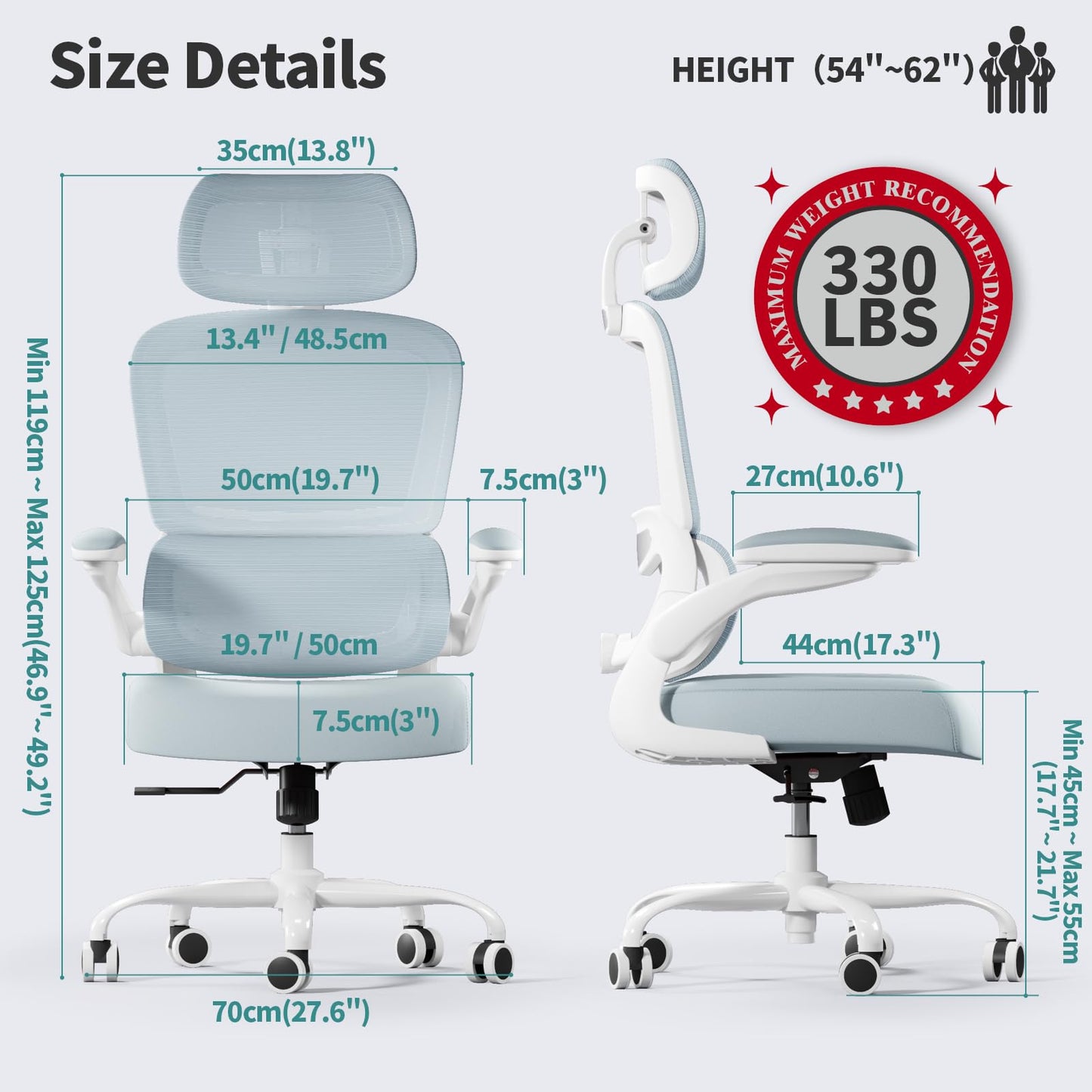 TRALT Office Chair Ergonomic Desk Chair, 330 LBS Home Mesh Office Desk Chairs with Wheels, Comfortable Gaming Chair, High Back Office Chair for Long Hours (Black)
