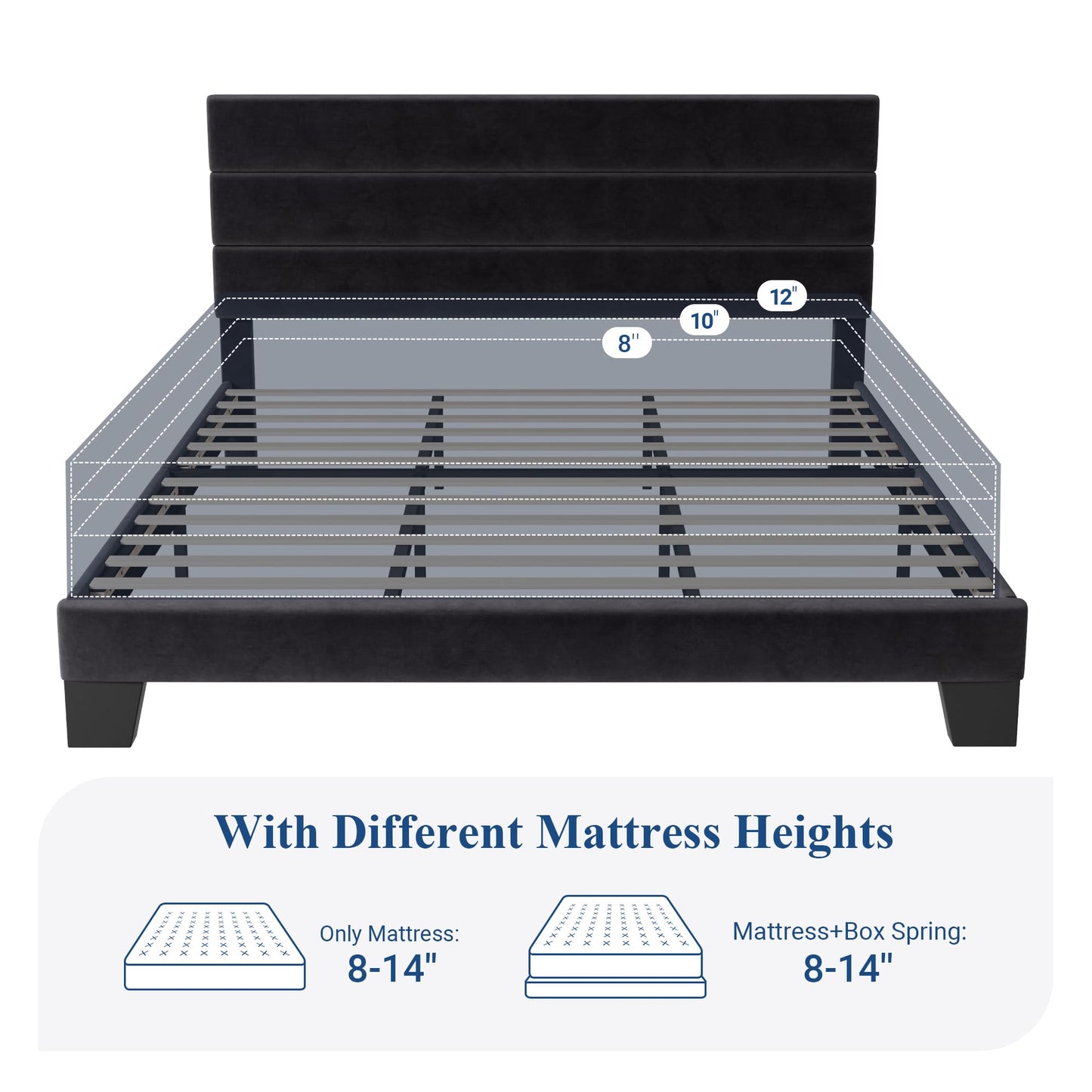 Allewie Queen Size Platform Bed Frame with Fabric Upholstered Headboard and Wooden Slats Support, Fully Upholstered Mattress Foundation/No Box Spring Needed/Easy Assembly, Dark Grey
