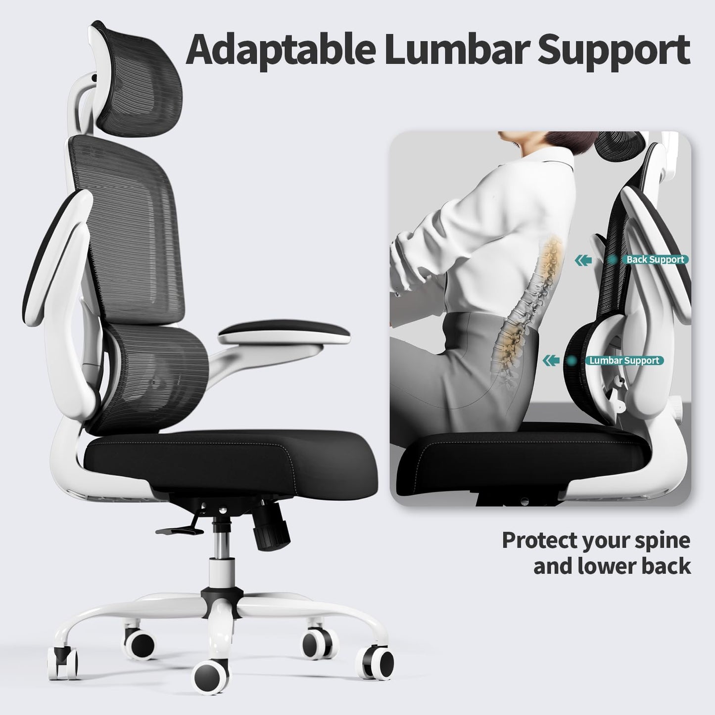 TRALT Office Chair Ergonomic Desk Chair, 330 LBS Home Mesh Office Desk Chairs with Wheels, Comfortable Gaming Chair, High Back Office Chair for Long Hours (Black)