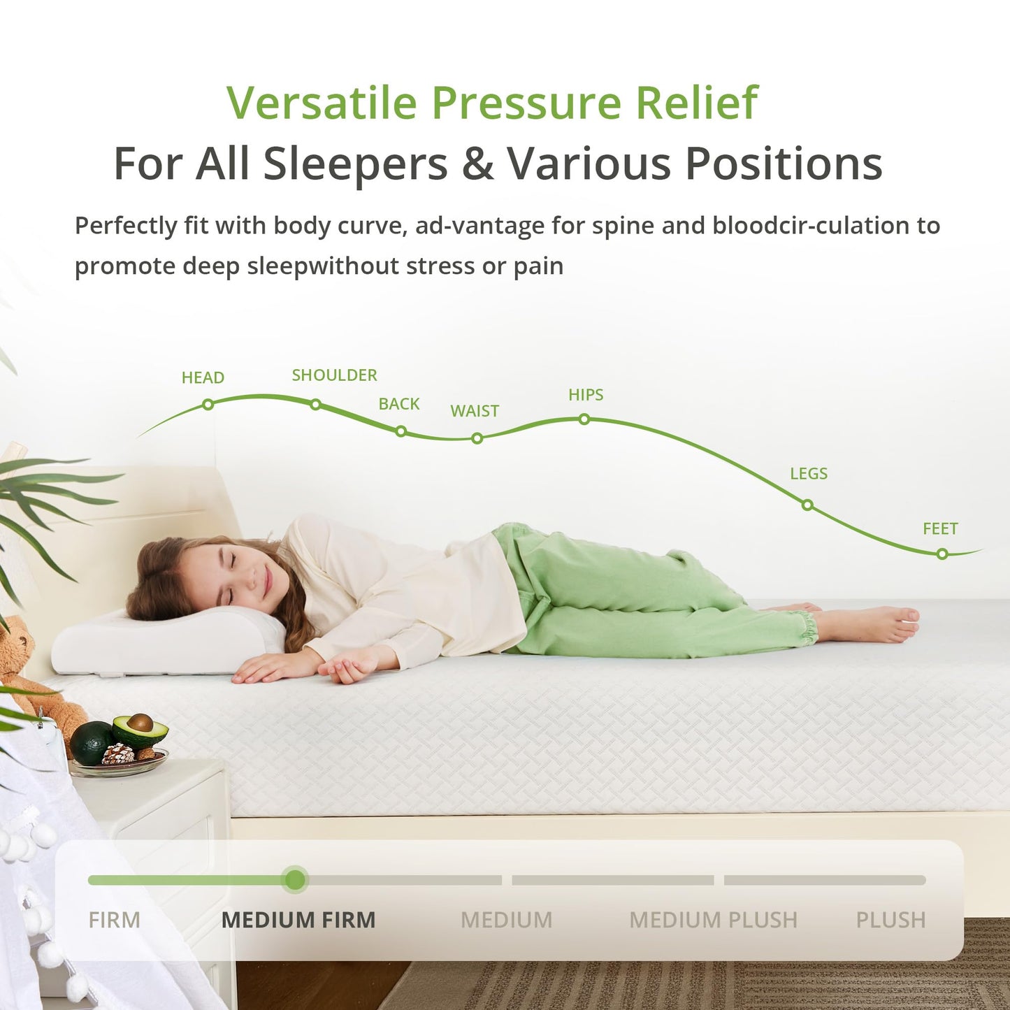 Full Size Memory Foam Mattress, 8 Inch Bed Mattress in A Box with Cooling Green Tea Gel, Pressure Relief with Medium Firm Support, CertiPUR-US Certified, 75''L x 54''W, 37.3 pounds White