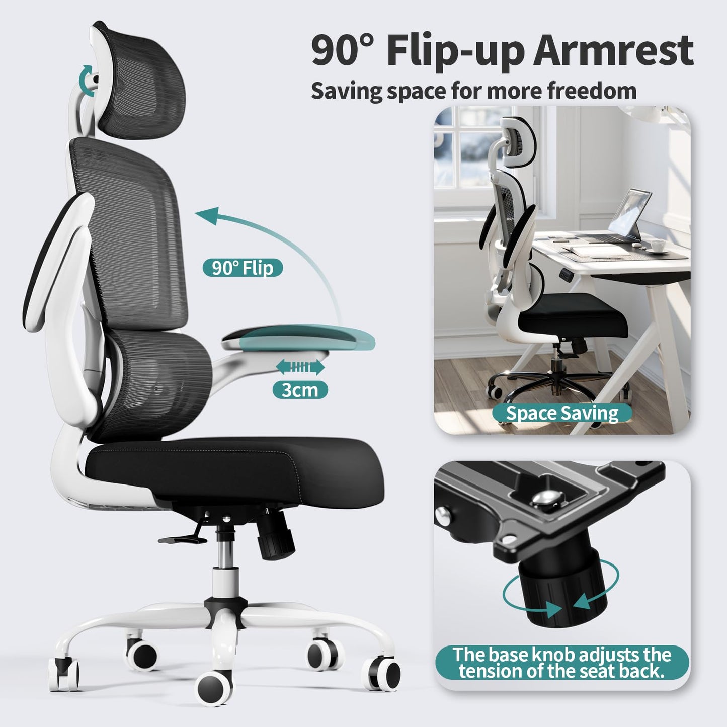 TRALT Office Chair Ergonomic Desk Chair, 330 LBS Home Mesh Office Desk Chairs with Wheels, Comfortable Gaming Chair, High Back Office Chair for Long Hours (Black)