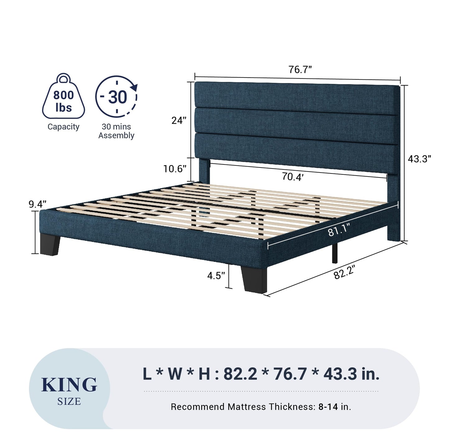 Allewie Queen Size Platform Bed Frame with Fabric Upholstered Headboard and Wooden Slats Support, Fully Upholstered Mattress Foundation/No Box Spring Needed/Easy Assembly, Dark Grey