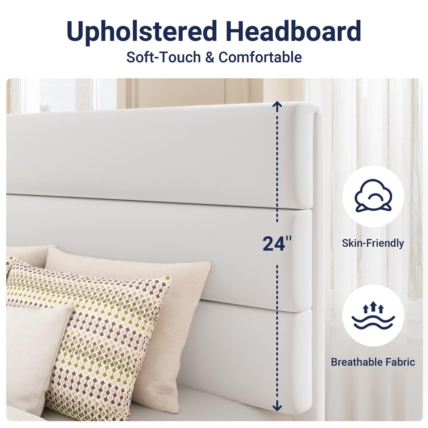 Allewie Queen Size Platform Bed Frame with Fabric Upholstered Headboard and Wooden Slats Support, Fully Upholstered Mattress Foundation/No Box Spring Needed/Easy Assembly, Dark Grey