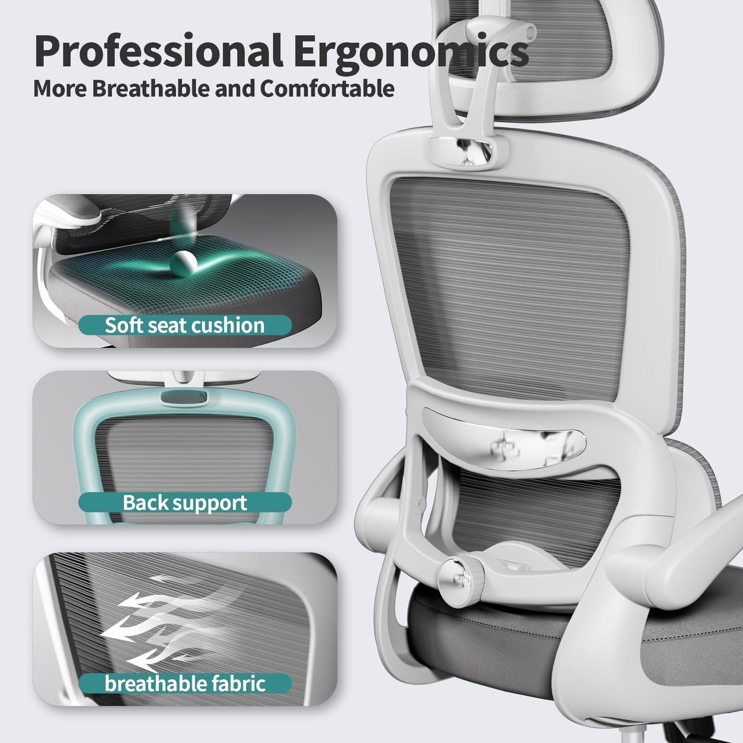 TRALT Office Chair Ergonomic Desk Chair, 330 LBS Home Mesh Office Desk Chairs with Wheels, Comfortable Gaming Chair, High Back Office Chair for Long Hours (Black)