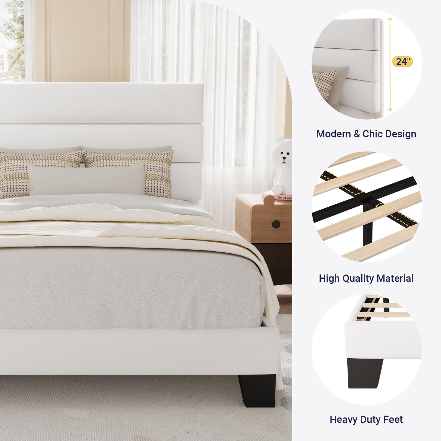 Allewie Queen Size Platform Bed Frame with Fabric Upholstered Headboard and Wooden Slats Support, Fully Upholstered Mattress Foundation/No Box Spring Needed/Easy Assembly, Dark Grey