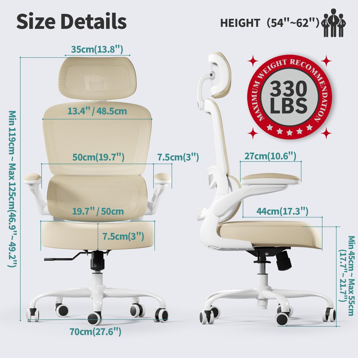 TRALT Office Chair Ergonomic Desk Chair, 330 LBS Home Mesh Office Desk Chairs with Wheels, Comfortable Gaming Chair, High Back Office Chair for Long Hours (Black)