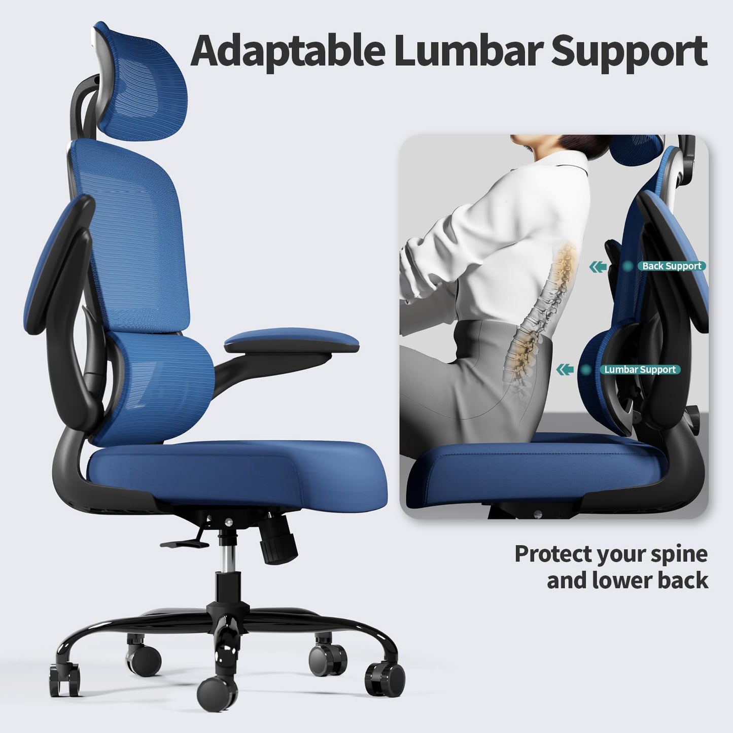 TRALT Office Chair Ergonomic Desk Chair, 330 LBS Home Mesh Office Desk Chairs with Wheels, Comfortable Gaming Chair, High Back Office Chair for Long Hours (Black)
