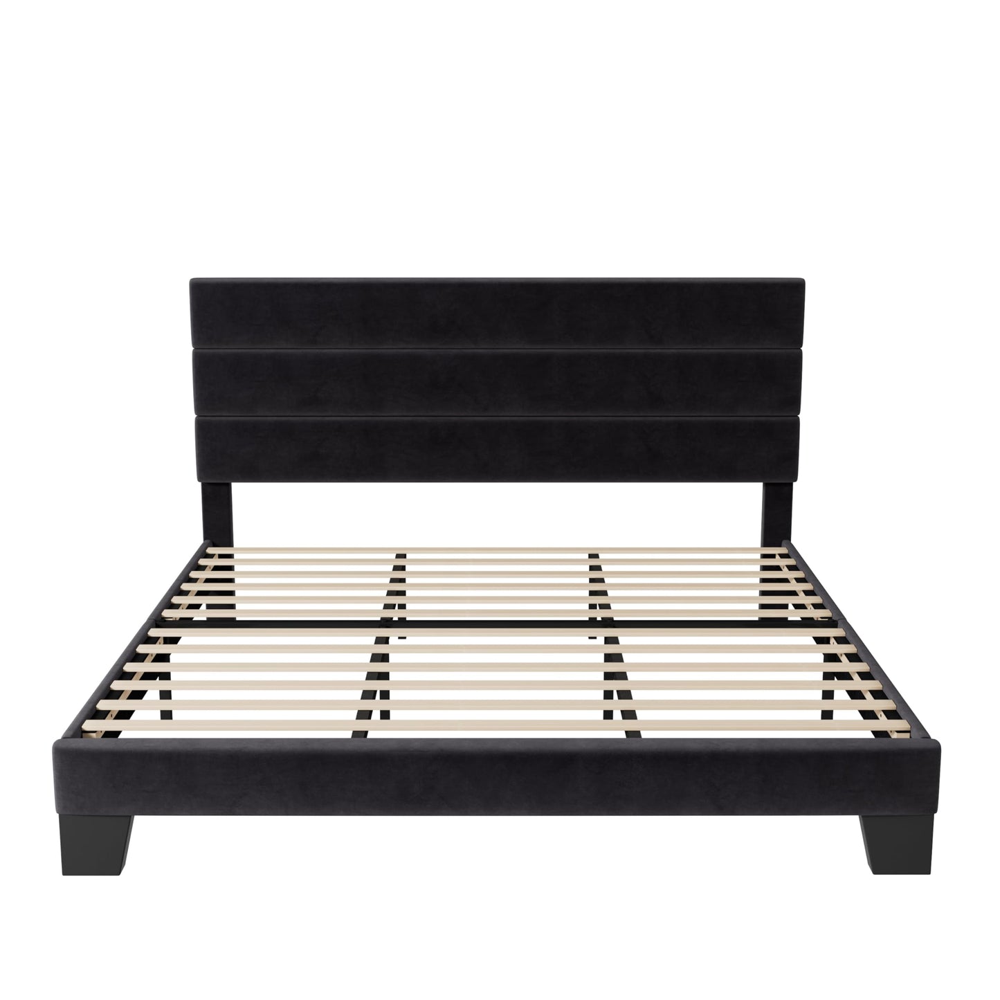 Allewie Queen Size Platform Bed Frame with Fabric Upholstered Headboard and Wooden Slats Support, Fully Upholstered Mattress Foundation/No Box Spring Needed/Easy Assembly, Dark Grey