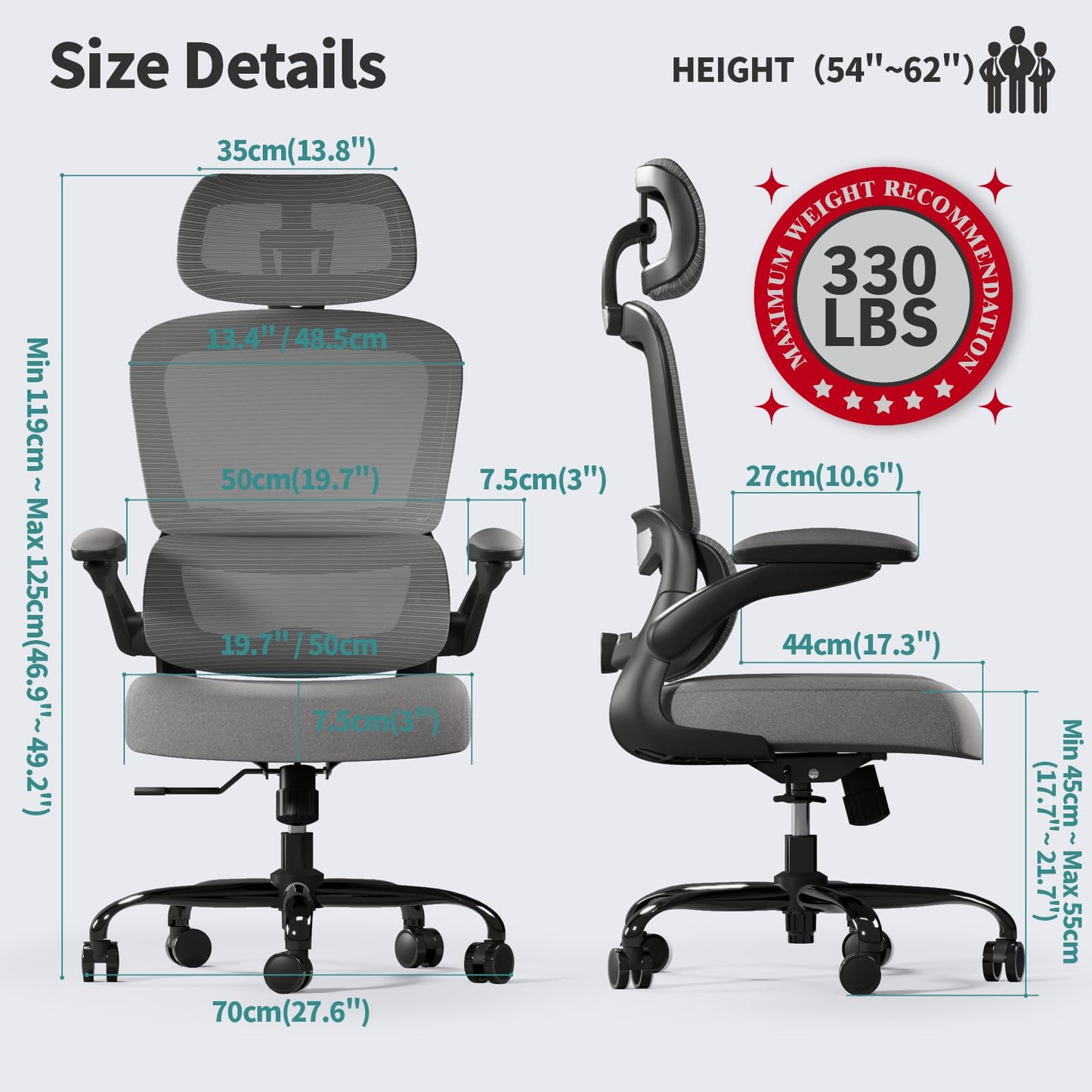 TRALT Office Chair Ergonomic Desk Chair, 330 LBS Home Mesh Office Desk Chairs with Wheels, Comfortable Gaming Chair, High Back Office Chair for Long Hours (Black)