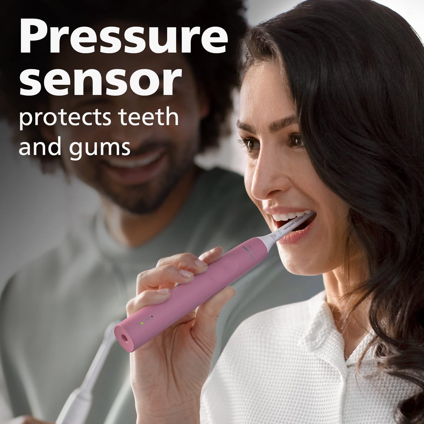Philips Sonicare 4100 Rechargeable Electric Toothbrush, with Pressure Sensor, 2 Intensity Settings, SmarTimer and QuadPacer, 14-Day Battery Life, White, Model HX3681/23