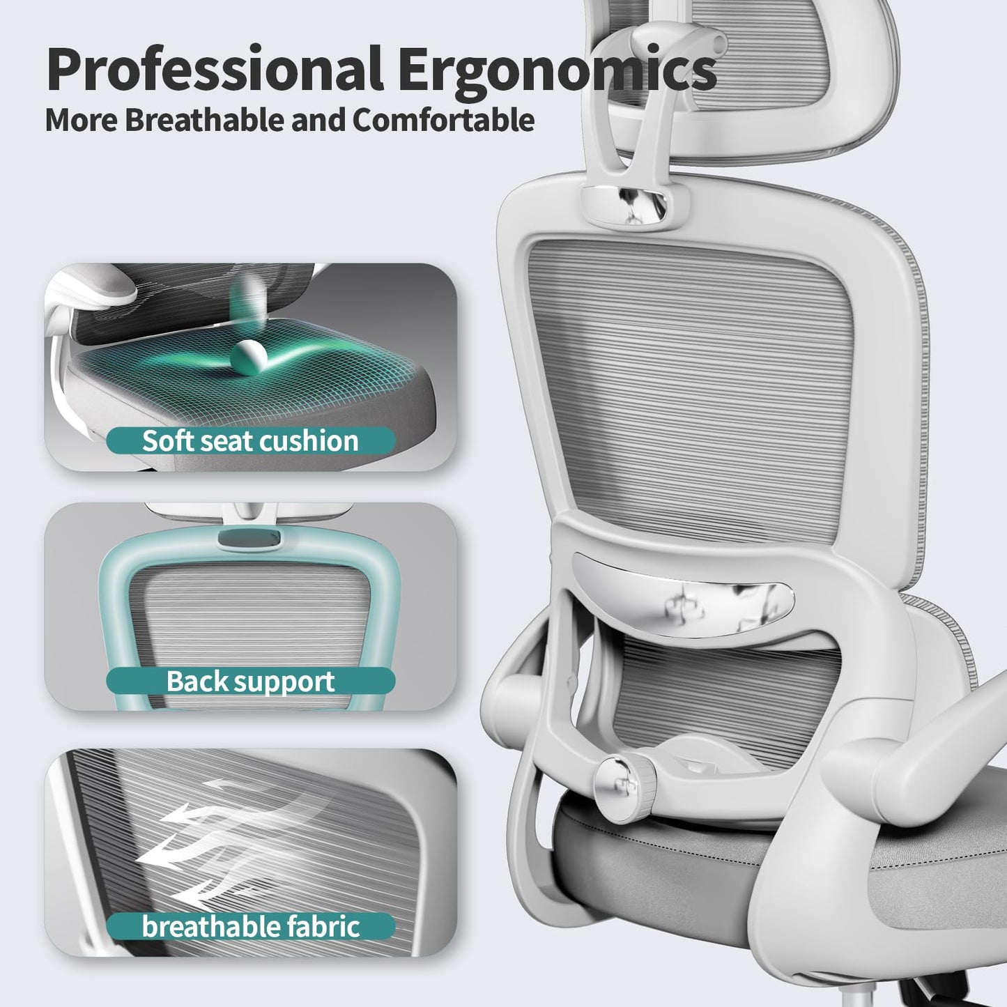 TRALT Office Chair Ergonomic Desk Chair, 330 LBS Home Mesh Office Desk Chairs with Wheels, Comfortable Gaming Chair, High Back Office Chair for Long Hours (Black)