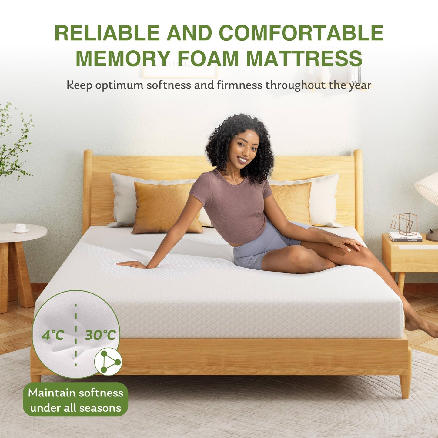 Full Size Memory Foam Mattress, 8 Inch Bed Mattress in A Box with Cooling Green Tea Gel, Pressure Relief with Medium Firm Support, CertiPUR-US Certified, 75''L x 54''W, 37.3 pounds White