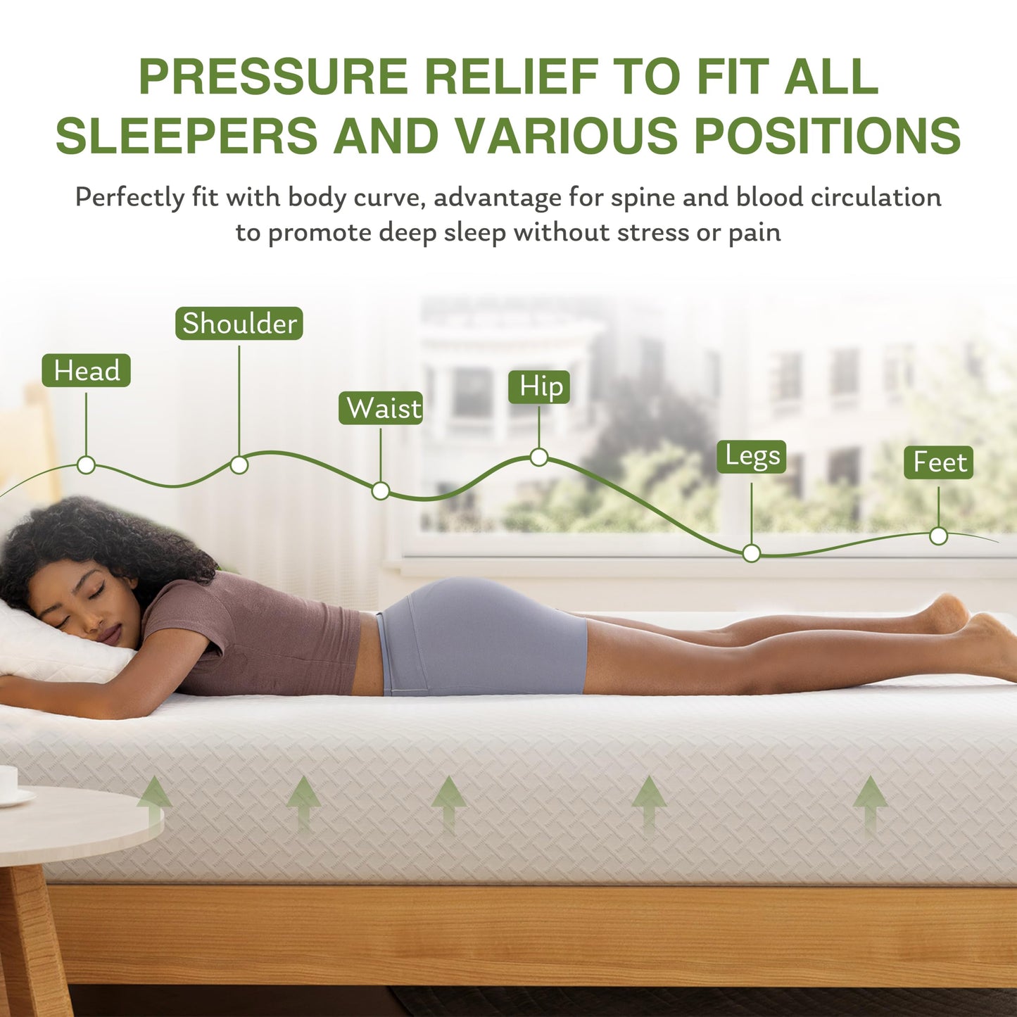 Full Size Memory Foam Mattress, 8 Inch Bed Mattress in A Box with Cooling Green Tea Gel, Pressure Relief with Medium Firm Support, CertiPUR-US Certified, 75''L x 54''W, 37.3 pounds White
