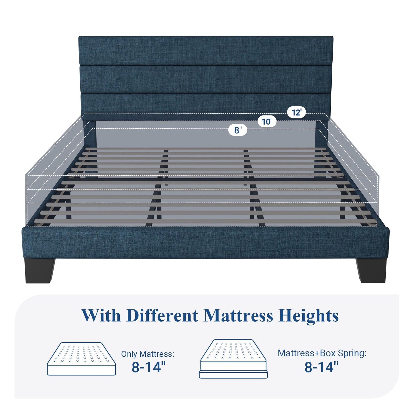Allewie Queen Size Platform Bed Frame with Fabric Upholstered Headboard and Wooden Slats Support, Fully Upholstered Mattress Foundation/No Box Spring Needed/Easy Assembly, Dark Grey