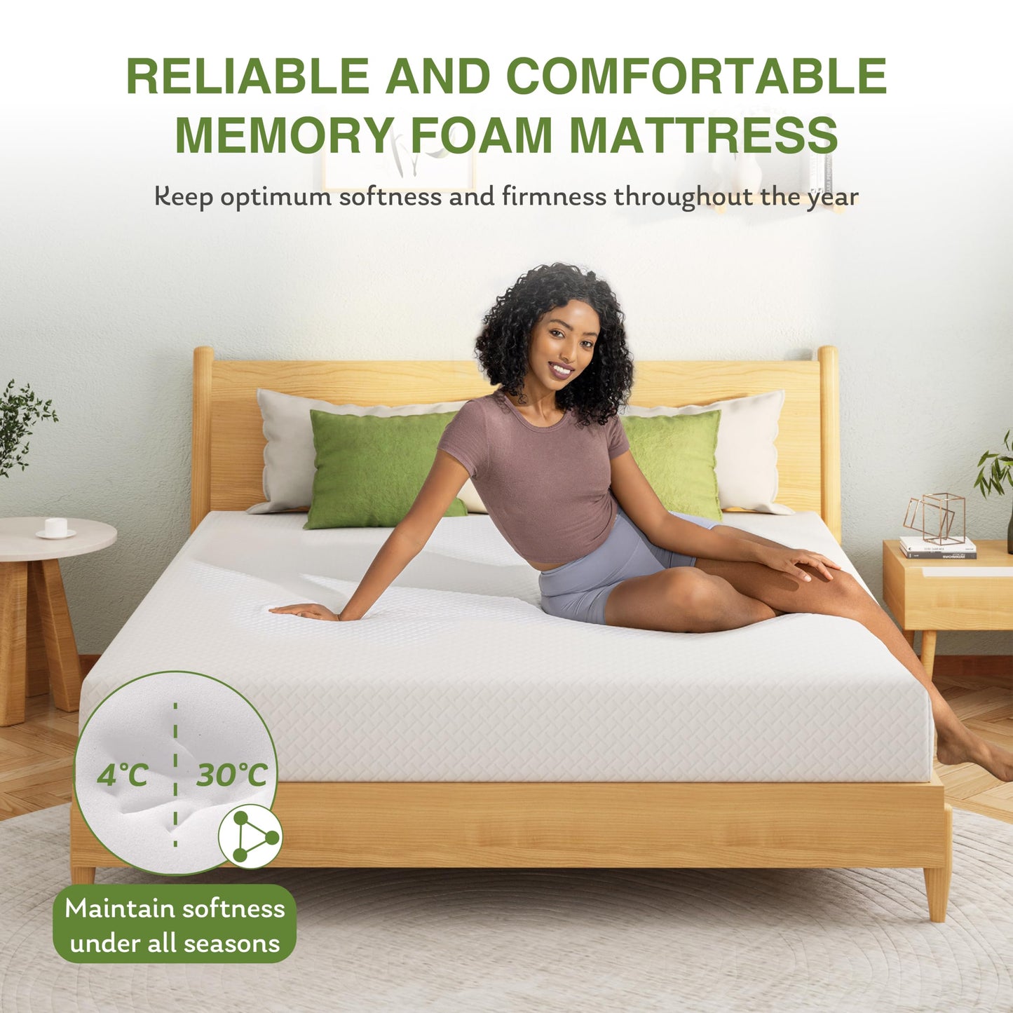 Full Size Memory Foam Mattress, 8 Inch Bed Mattress in A Box with Cooling Green Tea Gel, Pressure Relief with Medium Firm Support, CertiPUR-US Certified, 75''L x 54''W, 37.3 pounds White