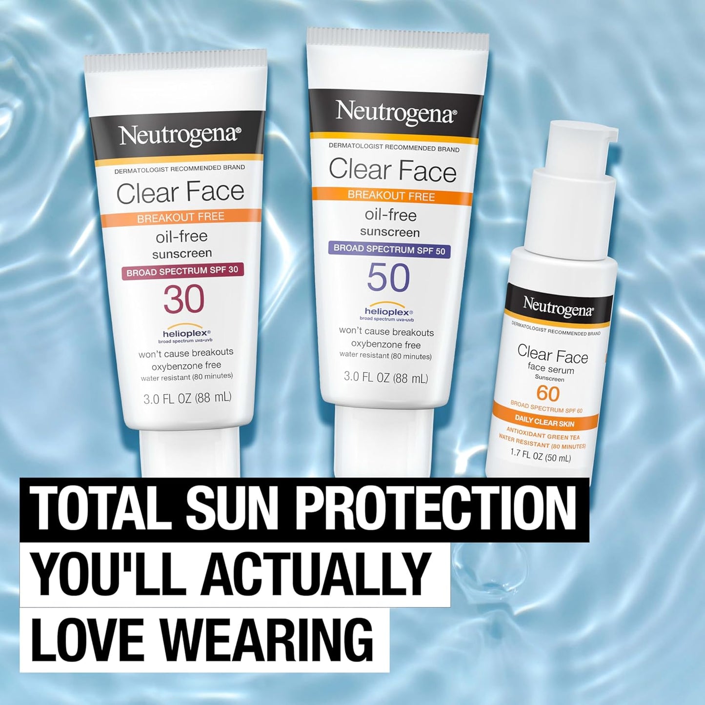 Neutrogena Clear Face Sunscreen Lotion for Acne-Prone Skin, Broad Spectrum SPF 30 Facial Sunscreen for Oily Skin, Fragrance- & Oxybenzone-Free Water Resistant, 3 fl. oz