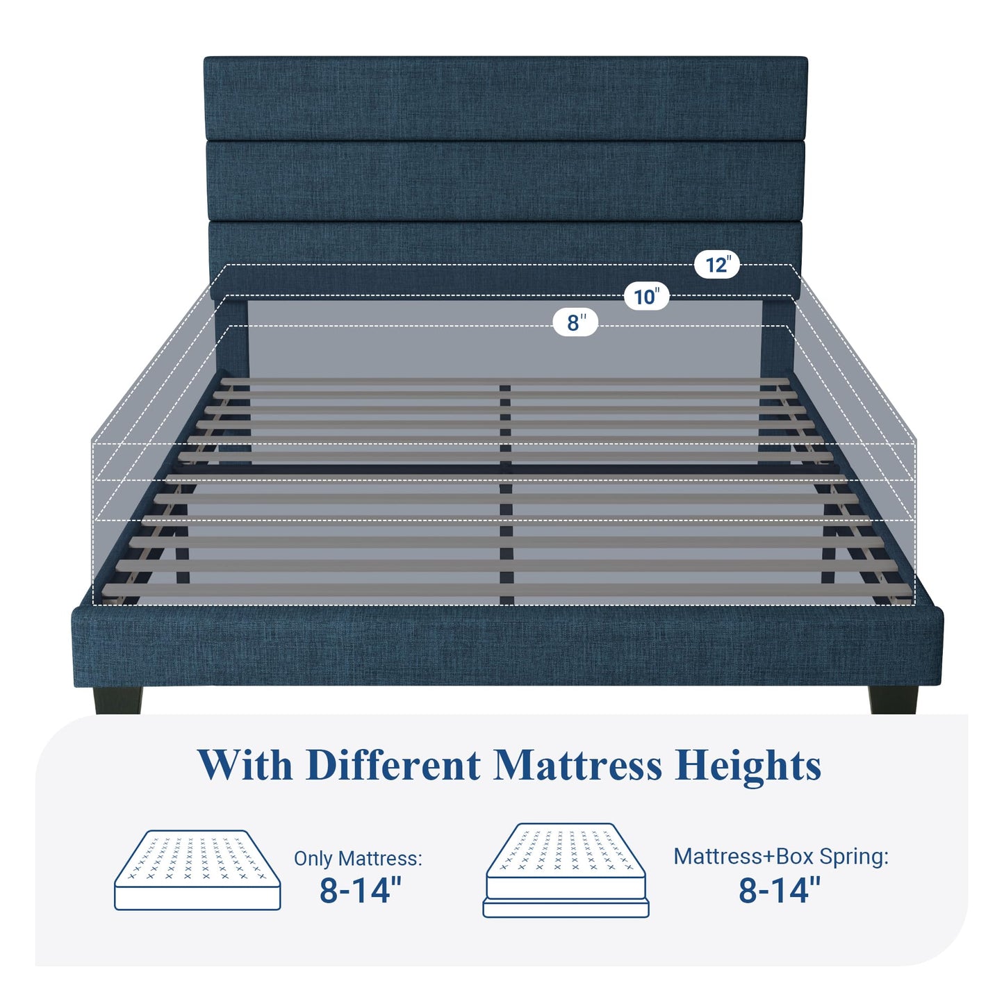Allewie Queen Size Platform Bed Frame with Fabric Upholstered Headboard and Wooden Slats Support, Fully Upholstered Mattress Foundation/No Box Spring Needed/Easy Assembly, Dark Grey