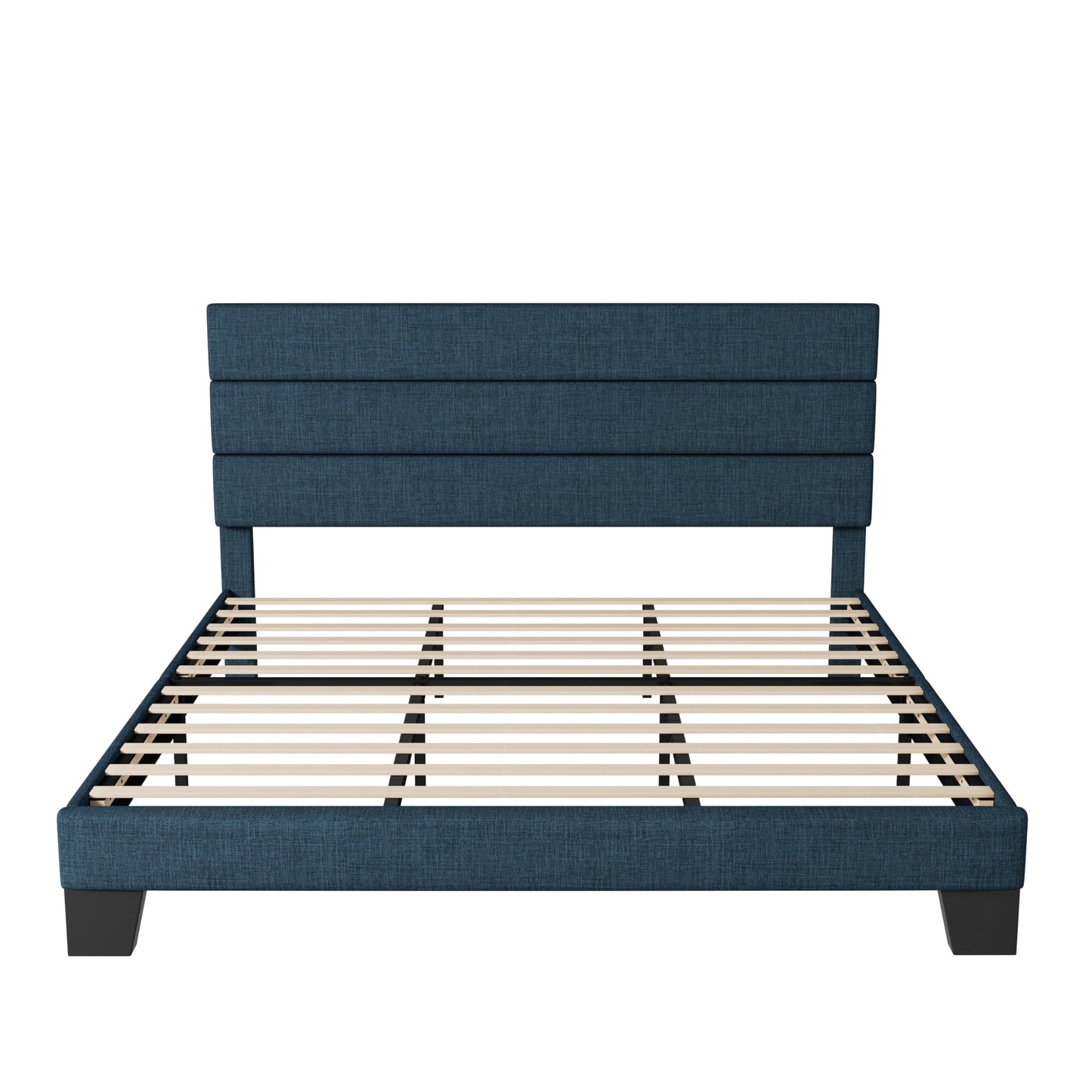 Allewie Queen Size Platform Bed Frame with Fabric Upholstered Headboard and Wooden Slats Support, Fully Upholstered Mattress Foundation/No Box Spring Needed/Easy Assembly, Dark Grey