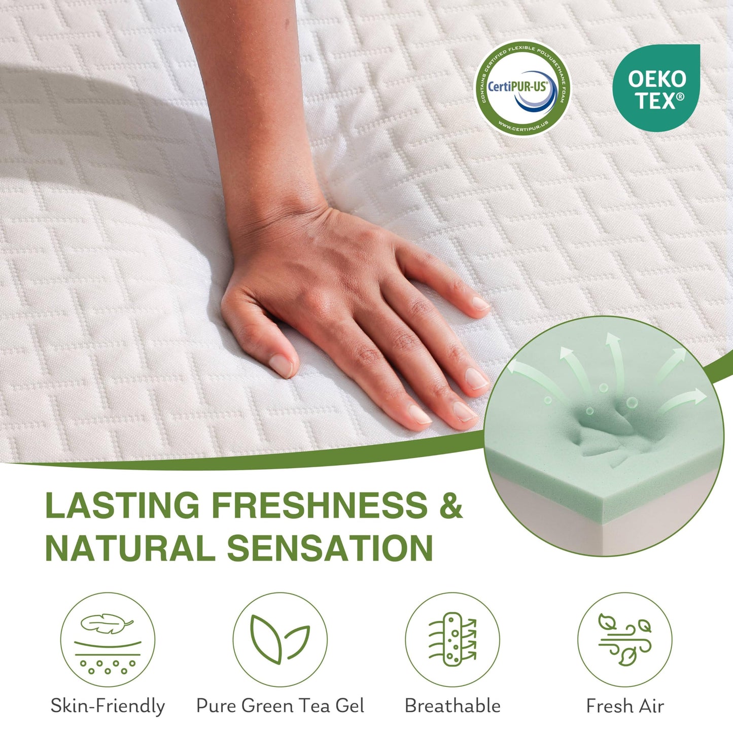 Full Size Memory Foam Mattress, 8 Inch Bed Mattress in A Box with Cooling Green Tea Gel, Pressure Relief with Medium Firm Support, CertiPUR-US Certified, 75''L x 54''W, 37.3 pounds White