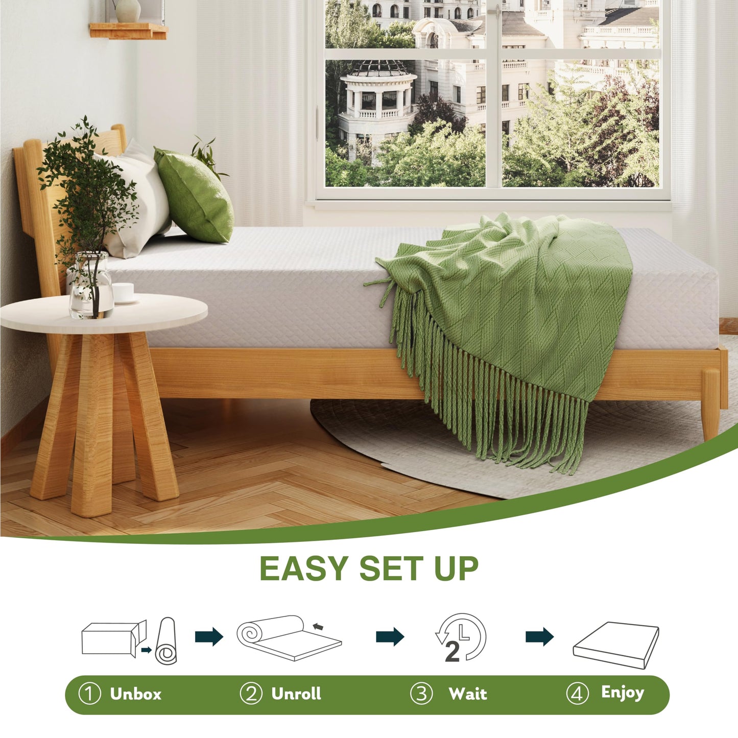 Full Size Memory Foam Mattress, 8 Inch Bed Mattress in A Box with Cooling Green Tea Gel, Pressure Relief with Medium Firm Support, CertiPUR-US Certified, 75''L x 54''W, 37.3 pounds White