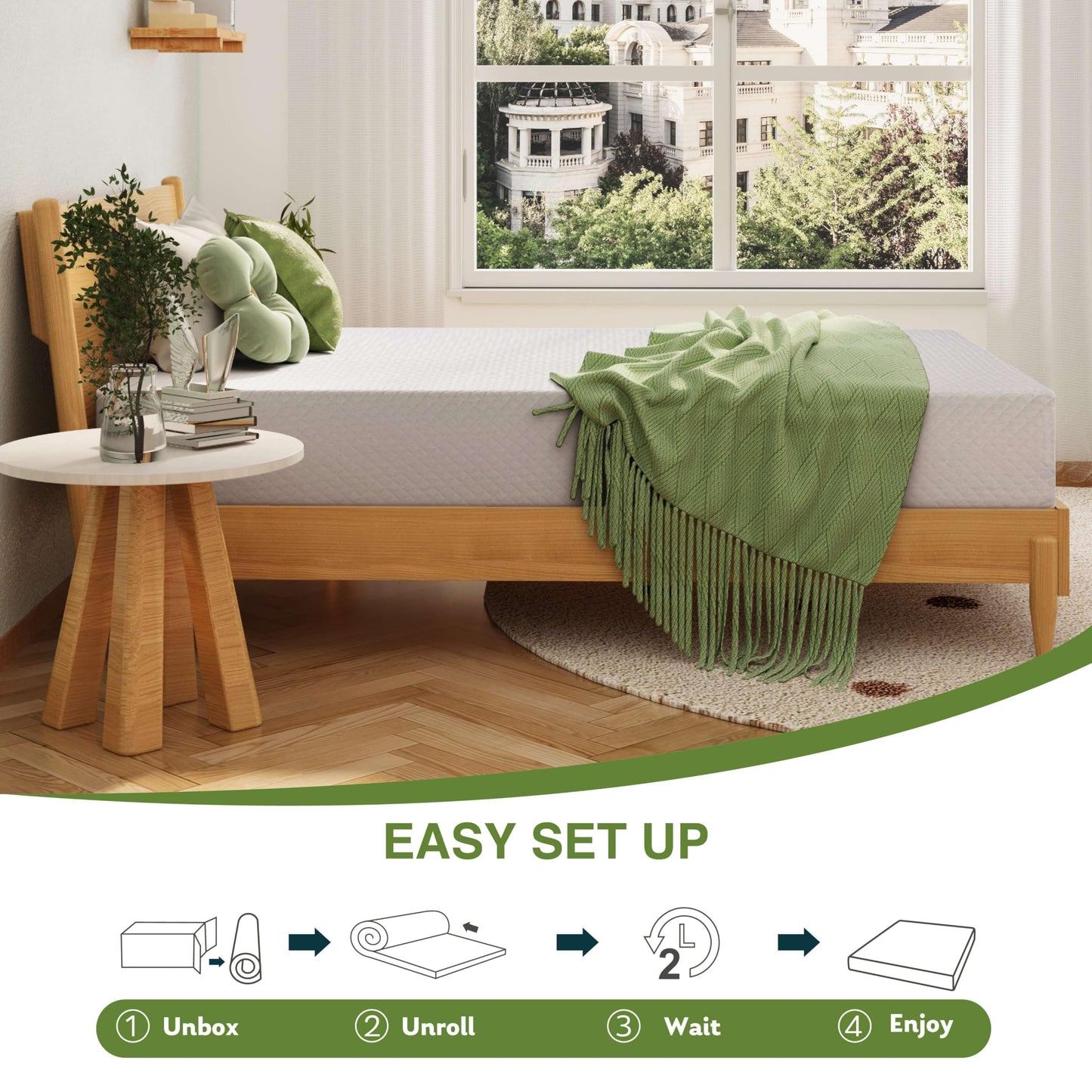 Full Size Memory Foam Mattress, 8 Inch Bed Mattress in A Box with Cooling Green Tea Gel, Pressure Relief with Medium Firm Support, CertiPUR-US Certified, 75''L x 54''W, 37.3 pounds White