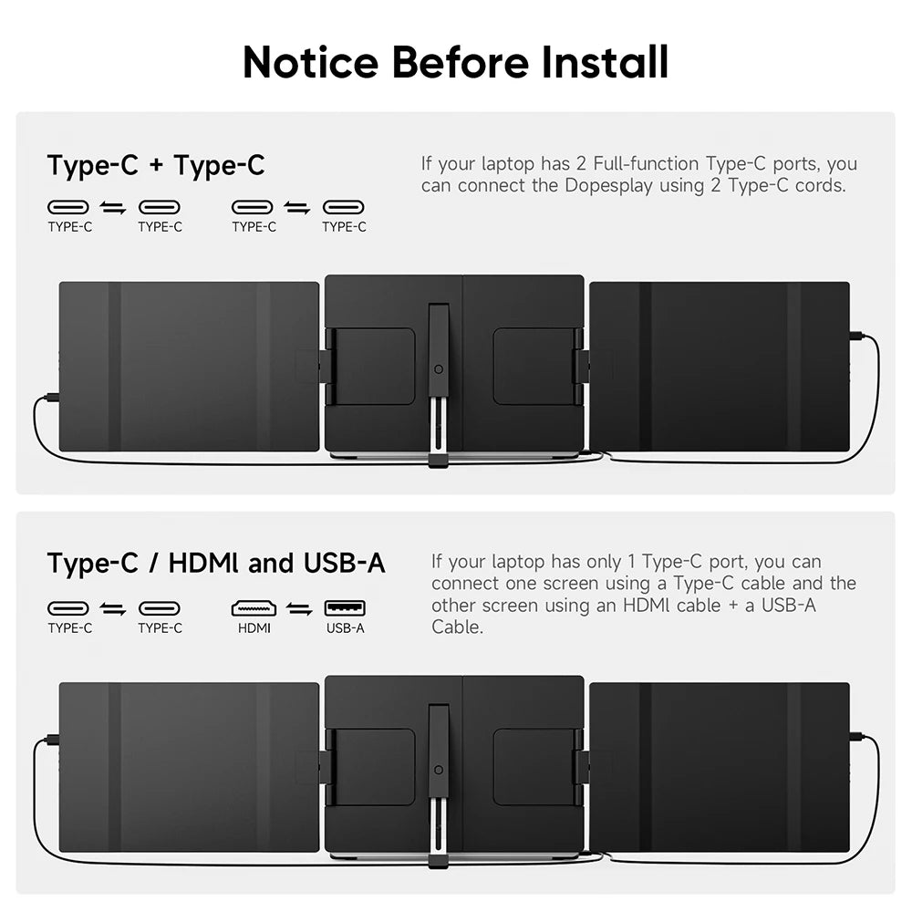 14.1" Laptop Screen Extender - Dual/Triple FHD Monitor for Windows & MacBook