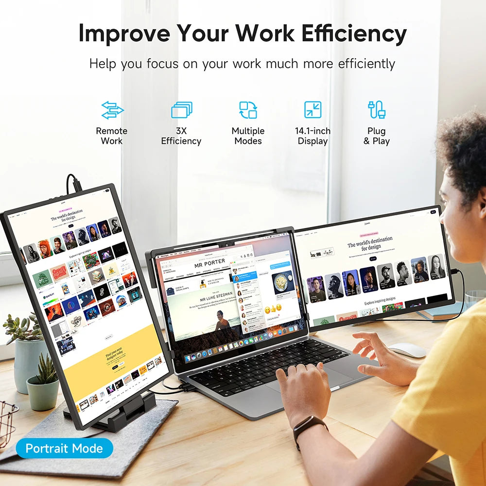 14.1" Laptop Screen Extender - Dual/Triple FHD Monitor for Windows & MacBook
