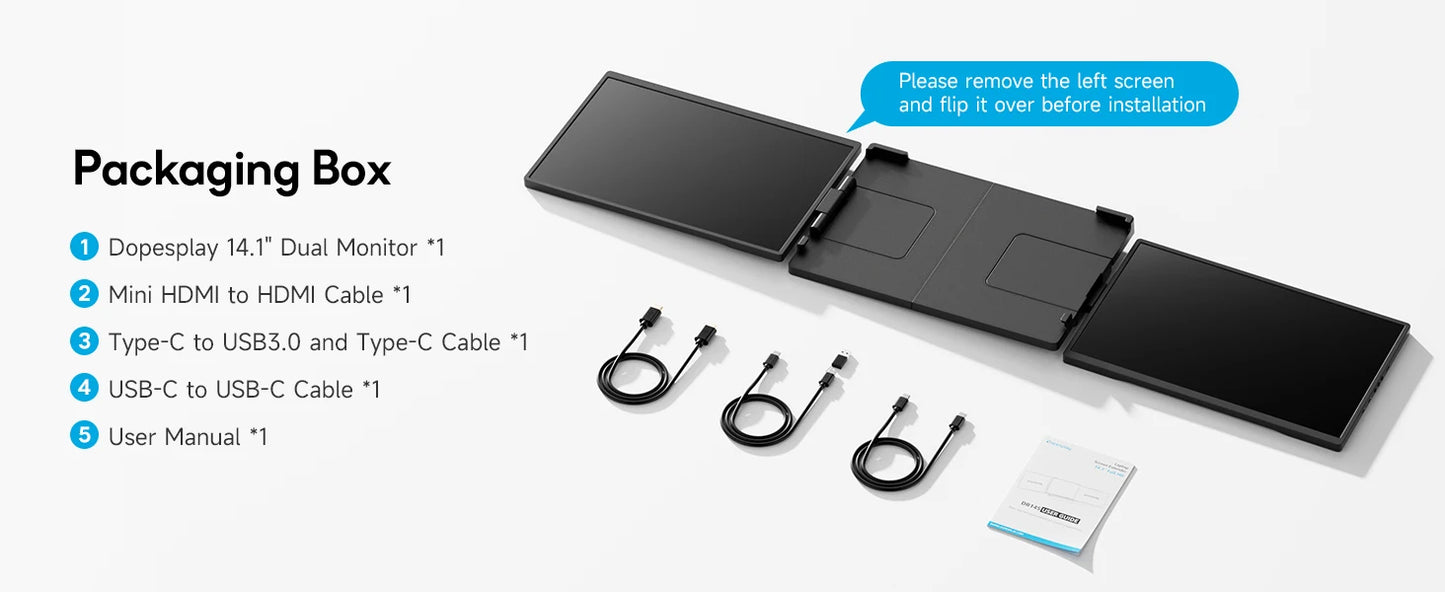 14.1" Laptop Screen Extender - Dual/Triple FHD Monitor for Windows & MacBook
